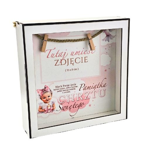 Ramka na zdjęcie 3D na chrzest dziewczynka różowa #3329CHDR