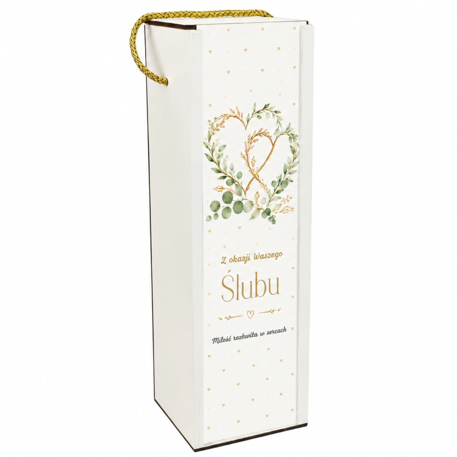 Skrzynka pudełko na butelkę alkoholu ŚLUB – Zielone Serca – #3311-ZS-SL07