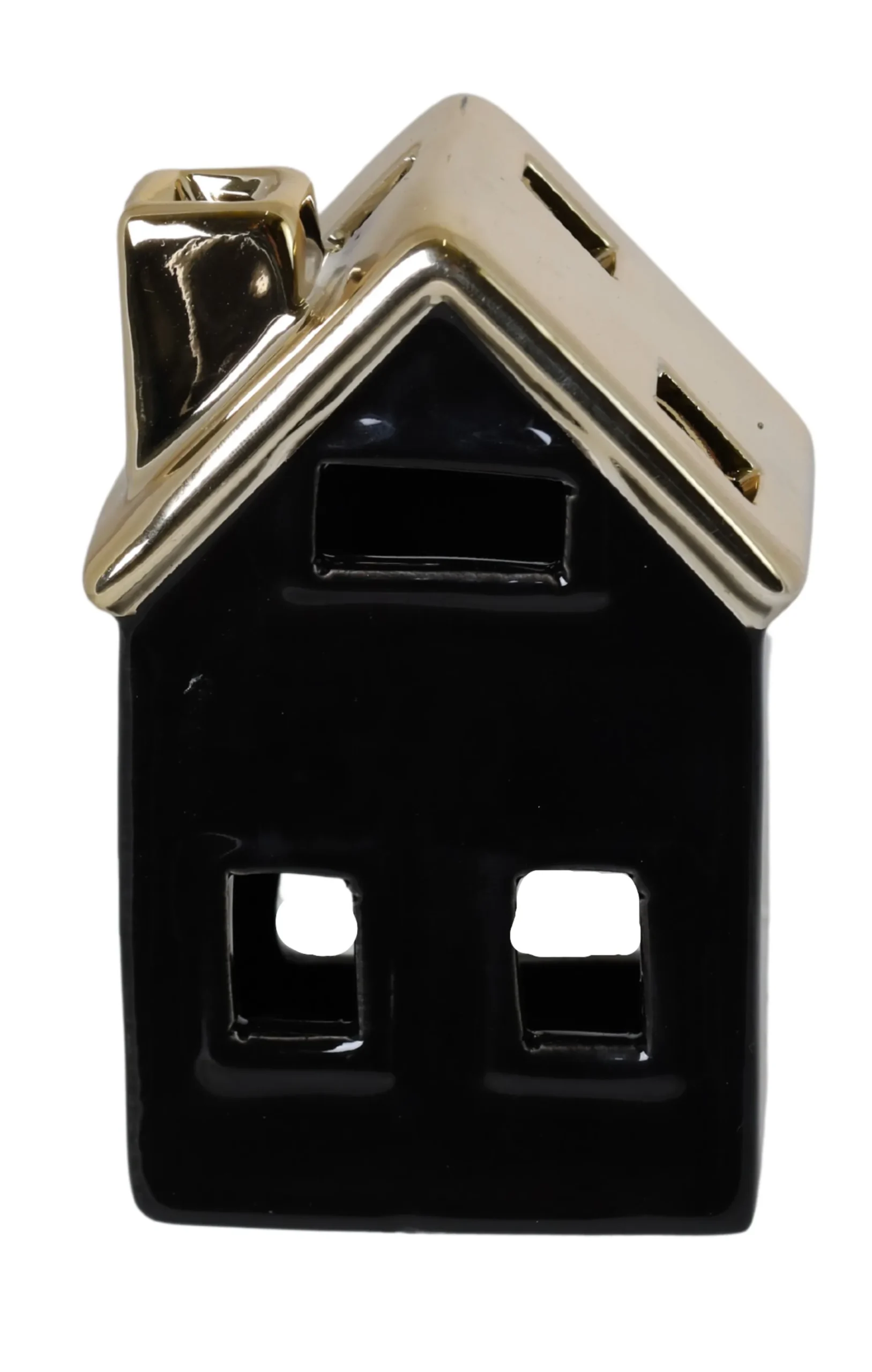 DOMEK CERAMICZNY NA T-LIGHT CZARNY ZE ZŁOTYM DACHEM MAŁY 65045