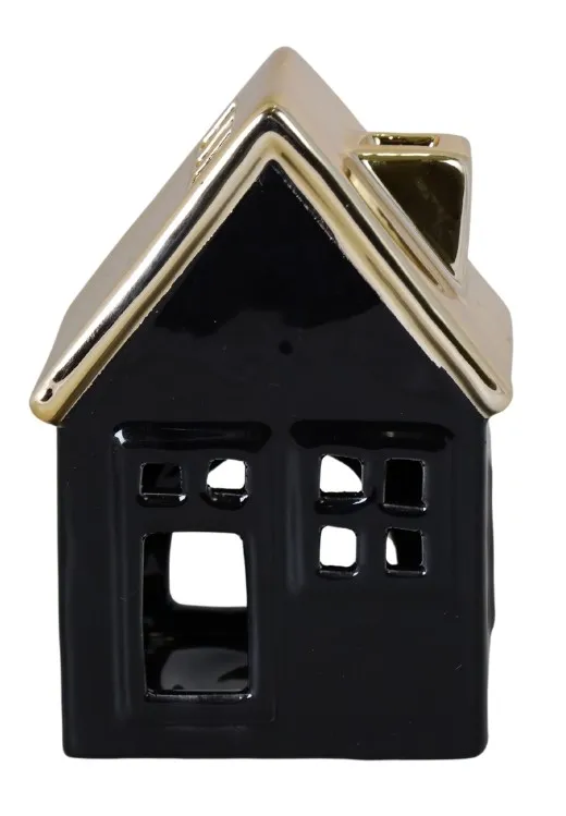 DOMEK CERAMICZNY NA T-LIGHT CZARNY ZE ZŁOTYM DACHEM DUŻY 75969
