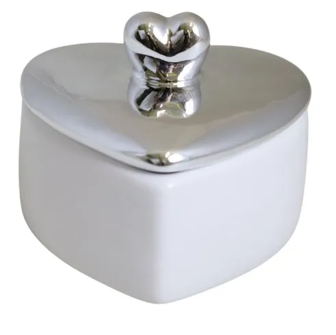 PUZDERKO CERAMICZNE SERCE BIAŁO-SREBRNE MAŁE 78526