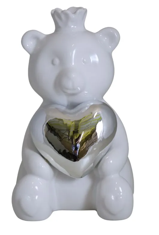 MIŚ CERAMICZNY BIAŁY ZE SREBRNYM SERCEM ŚREDNI 79271