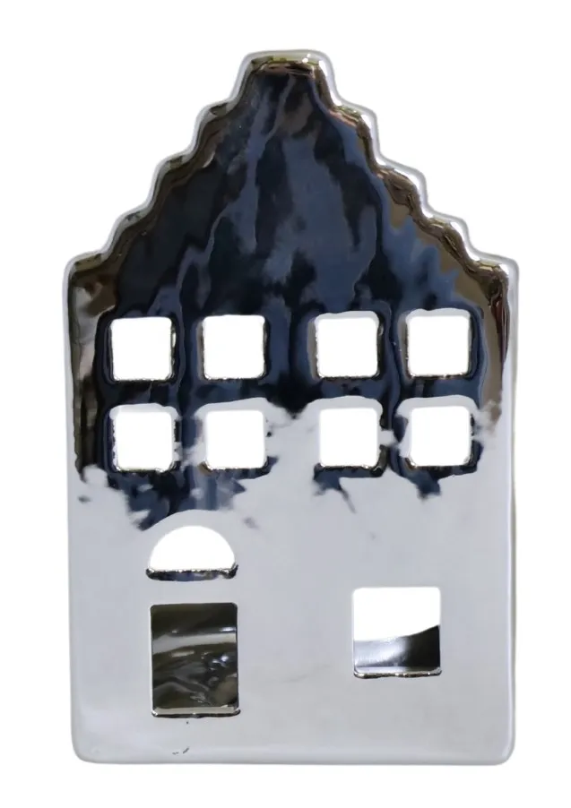 DOMEK CERAMICZNY NA T-LIGHT SREBRNY 80253 – ZESTAW 3 SZT