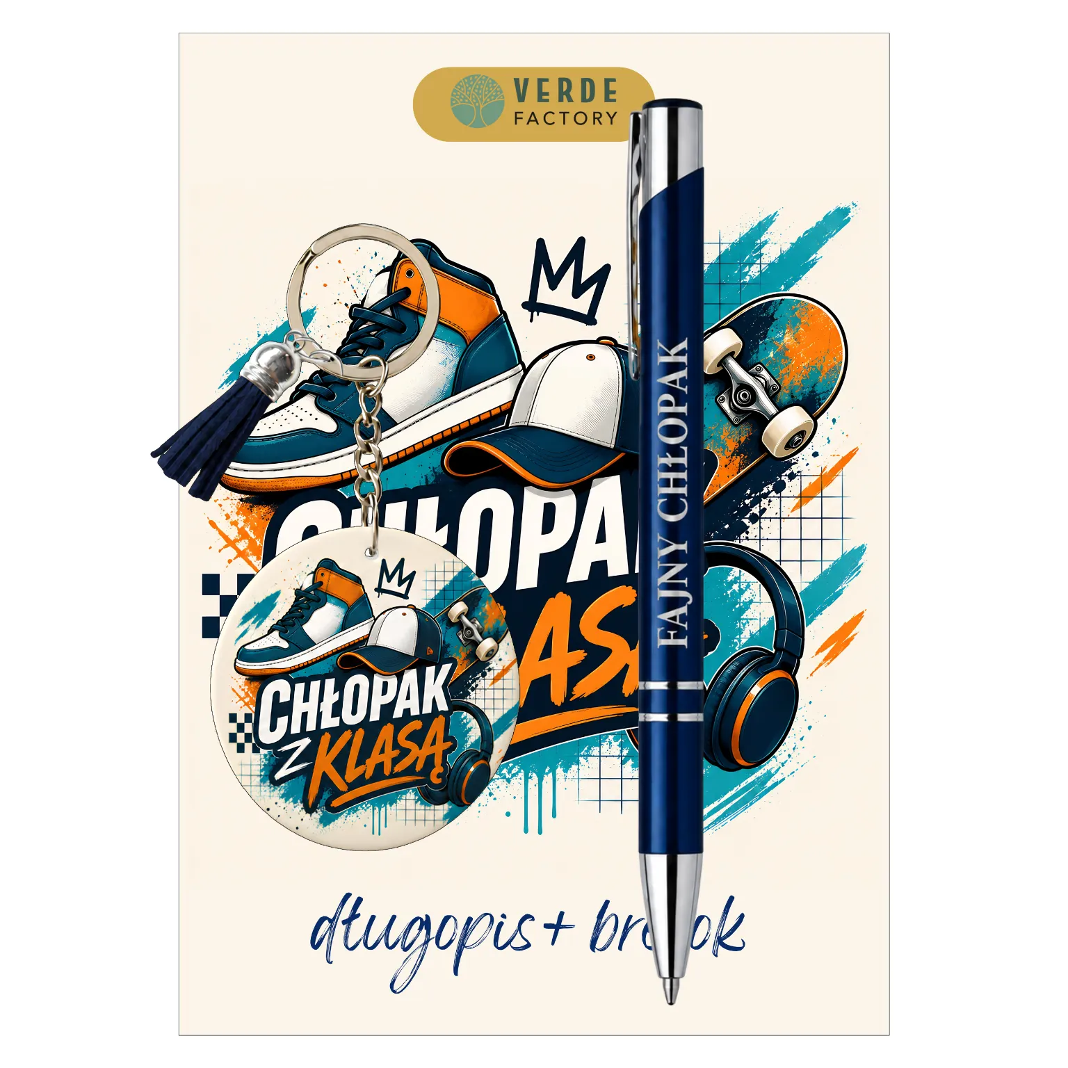 Zestaw brelok i długopis – wzór Chłopak z klasą – #3365-CHK19