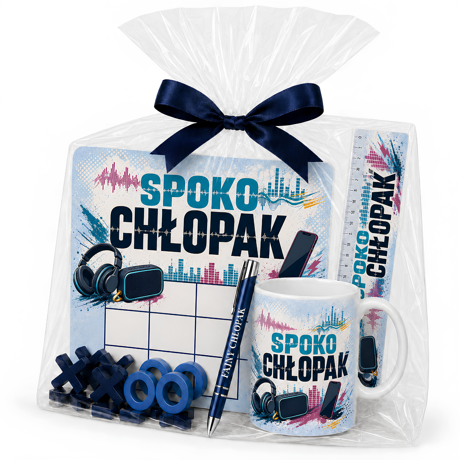 Zestaw KUBEK + GRA + DŁUGOPIS + LINIJKA prezent dla chłopaka – Spoko Chłopak –   #3421-CHK20