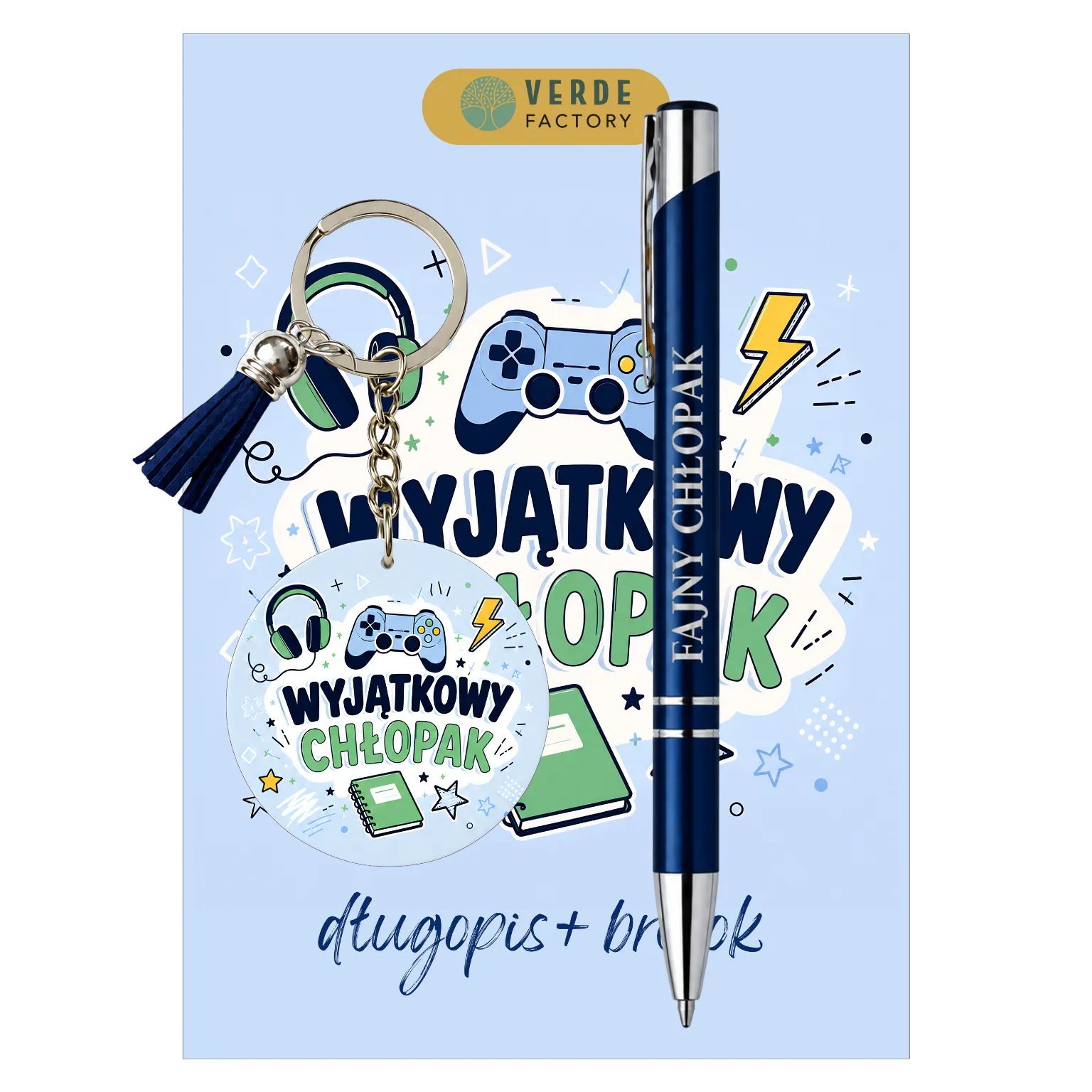 Zestaw brelok i długopis – wzór Wyjątkowy Chłopak (notes) – #3365-CHK25