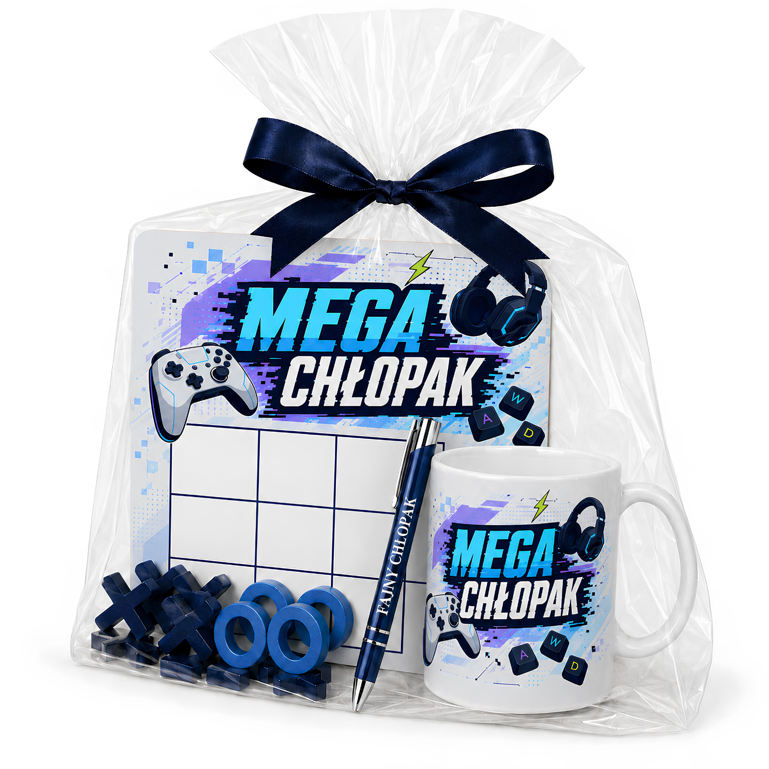 Zestaw KUBEK + GRA + DŁUGOPIS prezent dla chłopaka – wzór Mega Chłopak –   #3420-CHK18