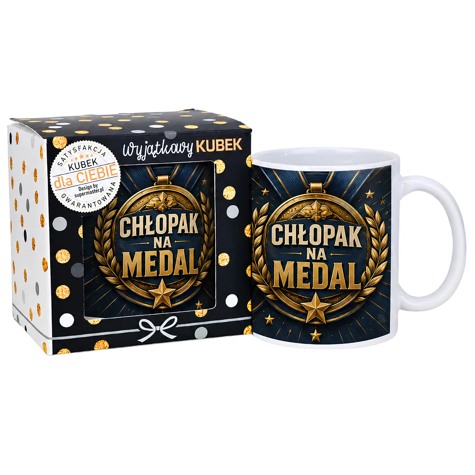 Kubek w opakowaniu – Chłopak na medal – prezent dla chłopaka – wzór medal #3309-CHK06