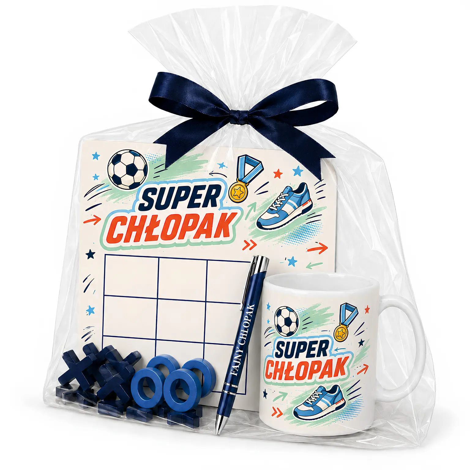 Zestaw KUBEK + GRA + DŁUGOPIS prezent dla chłopaka – wzór Super Chłopak (piłka) – #3420-CHK24