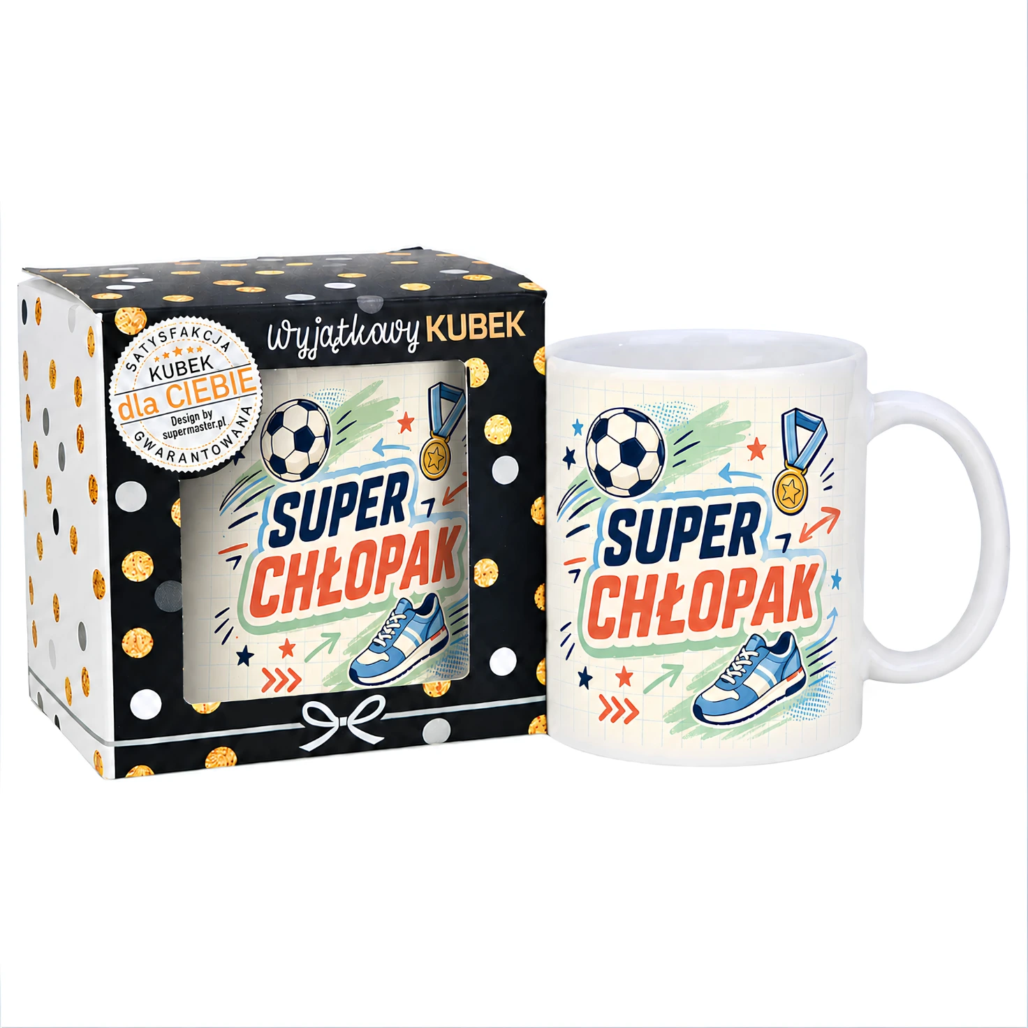 Kubek w opakowaniu – Super Chłopak – prezent dla chłopaka – wzór piłka #3309-CHK24