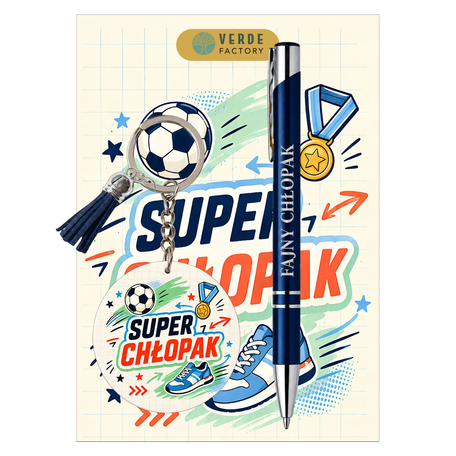 Zestaw brelok i długopis – wzór Super Chłopak (piłka) – #3365-CHK24
