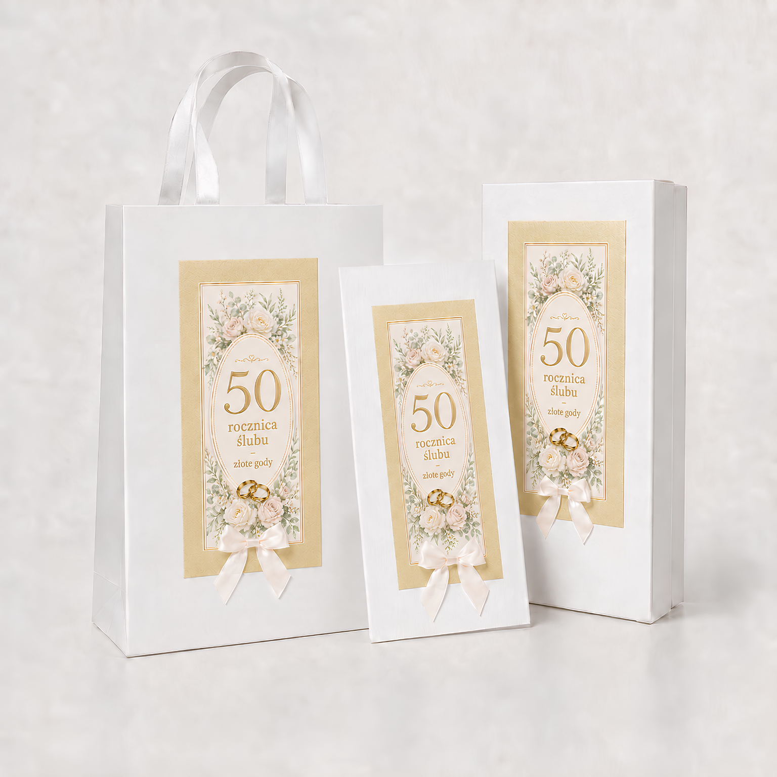 Karnet DL + pudełko na pieniądze + torebka na 50 Rocznicę Ślubu – #3417-R50-4