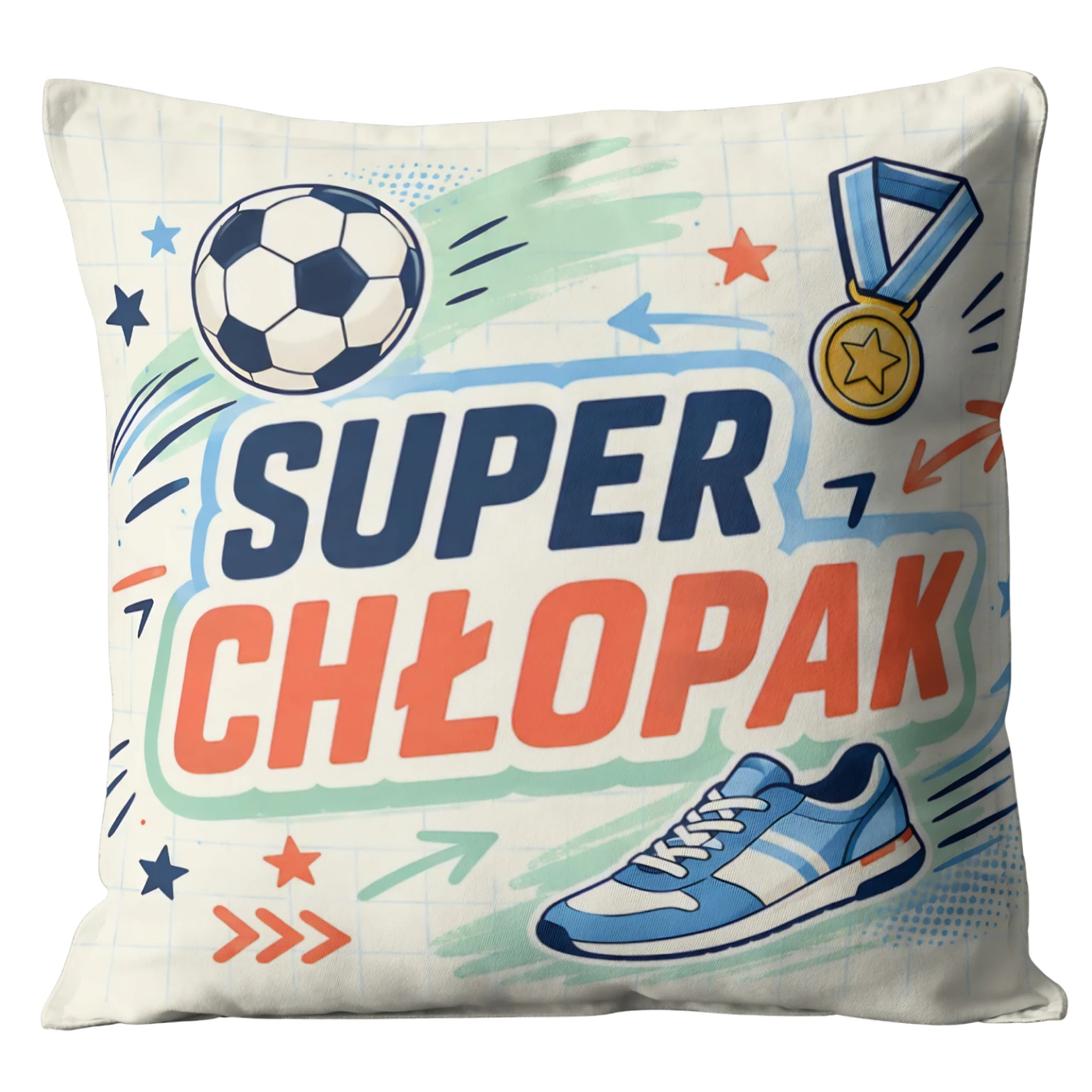 Poduszka prezent dla chłopaka – wzór Super Chłopak (piłka)  – #3335-CHK24