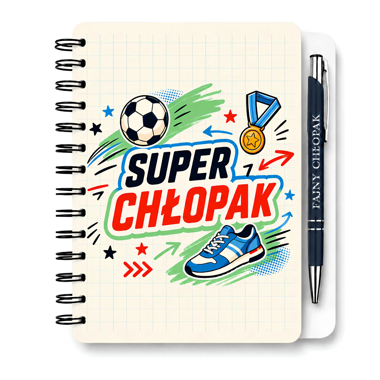 Notes z długopisem prezent dla chłopaka – wzór Super Chłopak (piłka) –  #3362-CHK24