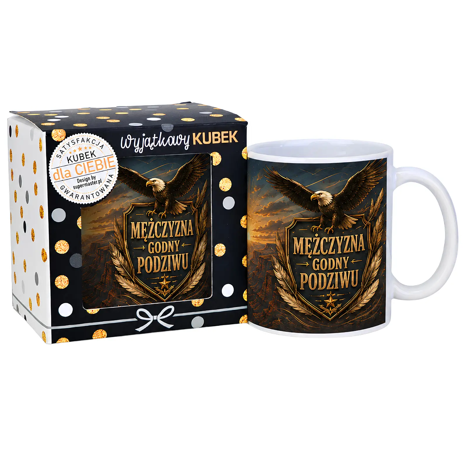 Kubek w opakowaniu – Mężczyzna godny podziwu – prezent dla mężczyzny – wzór orzeł #3309-CHK11