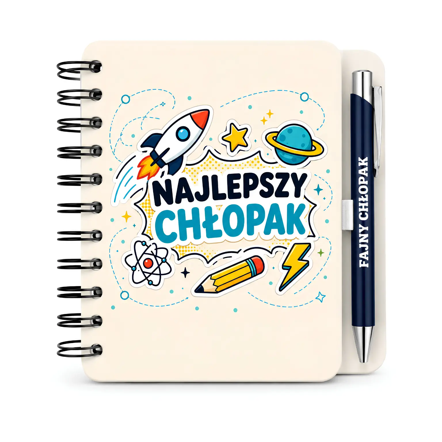 Notes z długopisem prezent dla chłopaka – wzór Najlepszy Chłopak (rakieta) –  #3362-CHK22