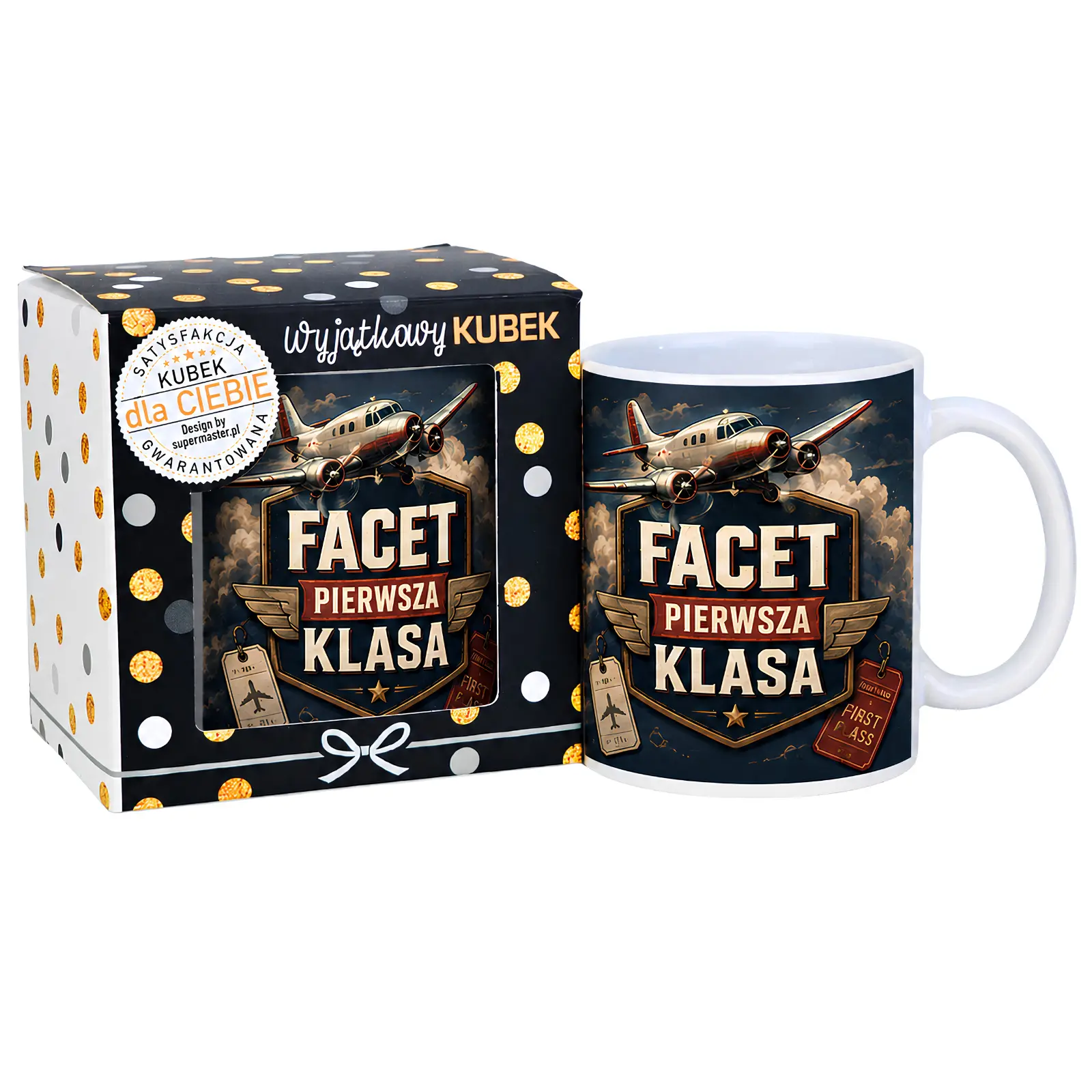 Kubek w opakowaniu – Facet pierwsza klasa – prezent dla faceta – wzór samolot #3309-CHK13