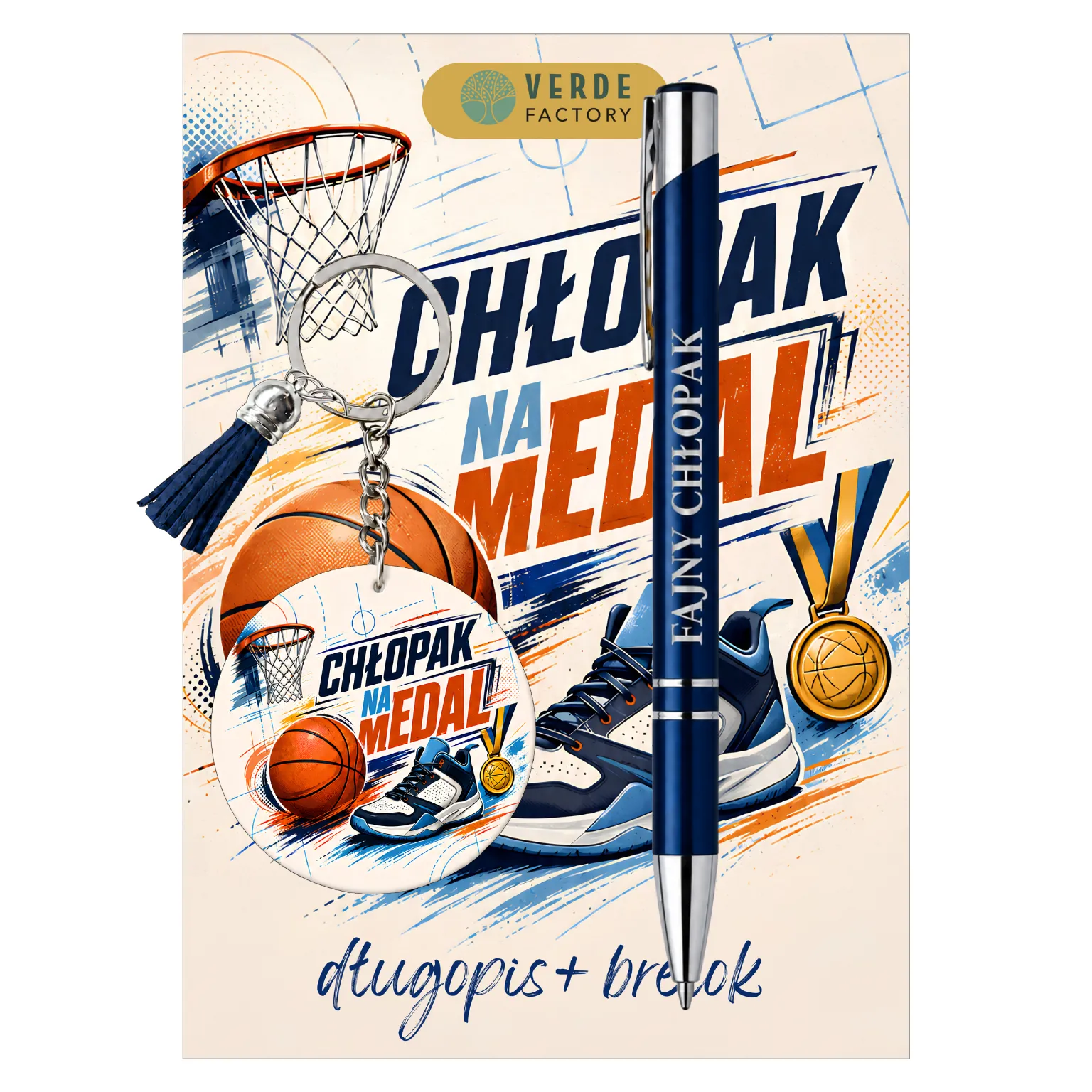 Zestaw brelok i długopis – wzór Chłopak na medal – #3365-CHK21