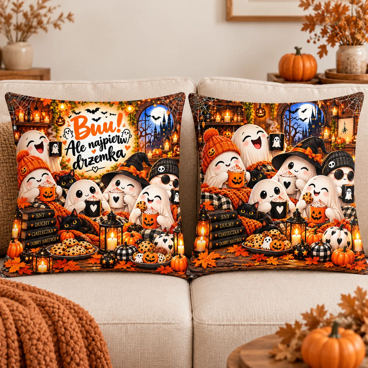 Poduszka na Halloween 38 × 38 cm z kolorowym nadrukiem
