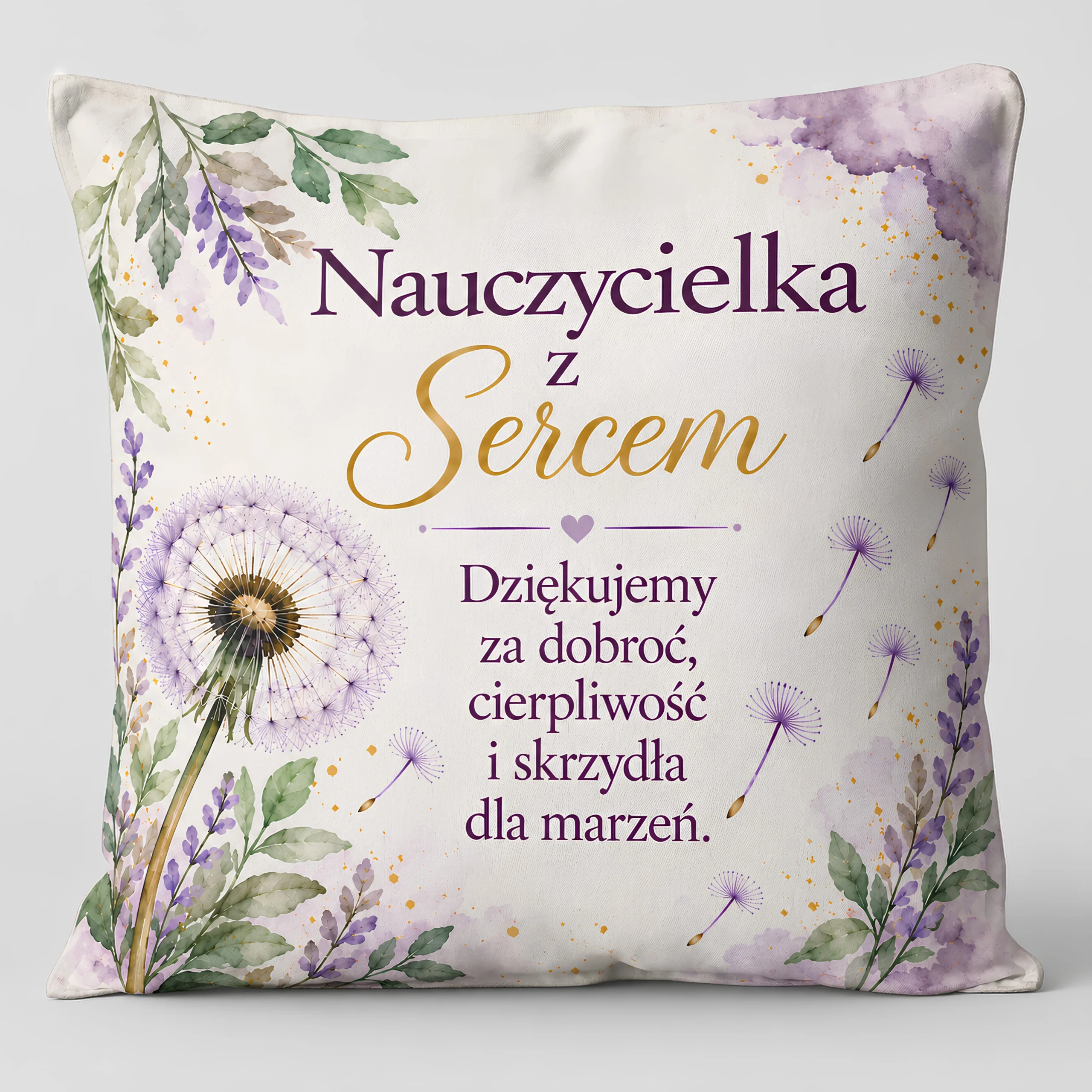Poduszka dla Pani Nauczycielki – Nauczycielka z sercem (dmuchawiec) – #3335-N6