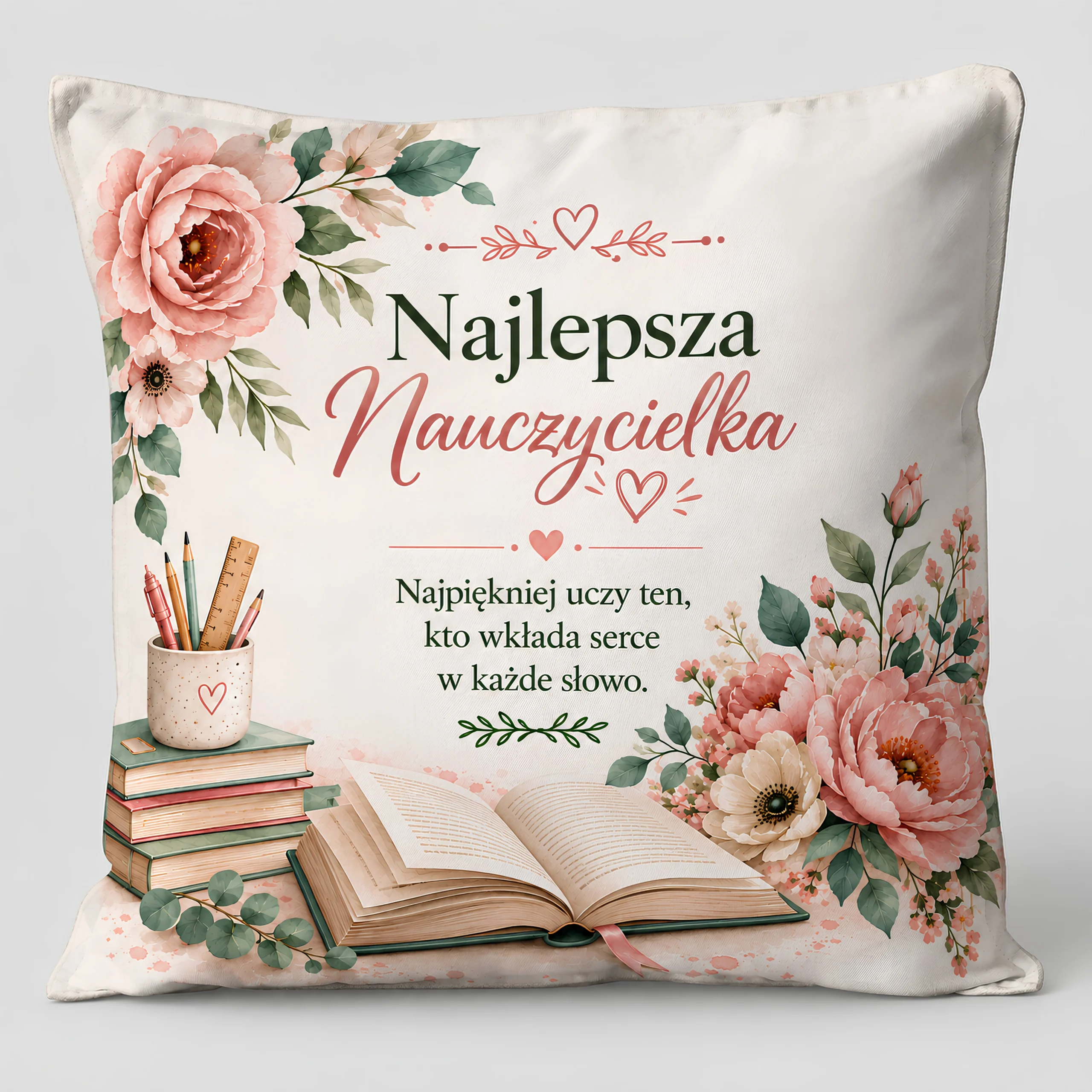 Poduszka dla Pani Nauczycielki – Najlepsza Nauczycielka (kwiaty) – #3335-N7