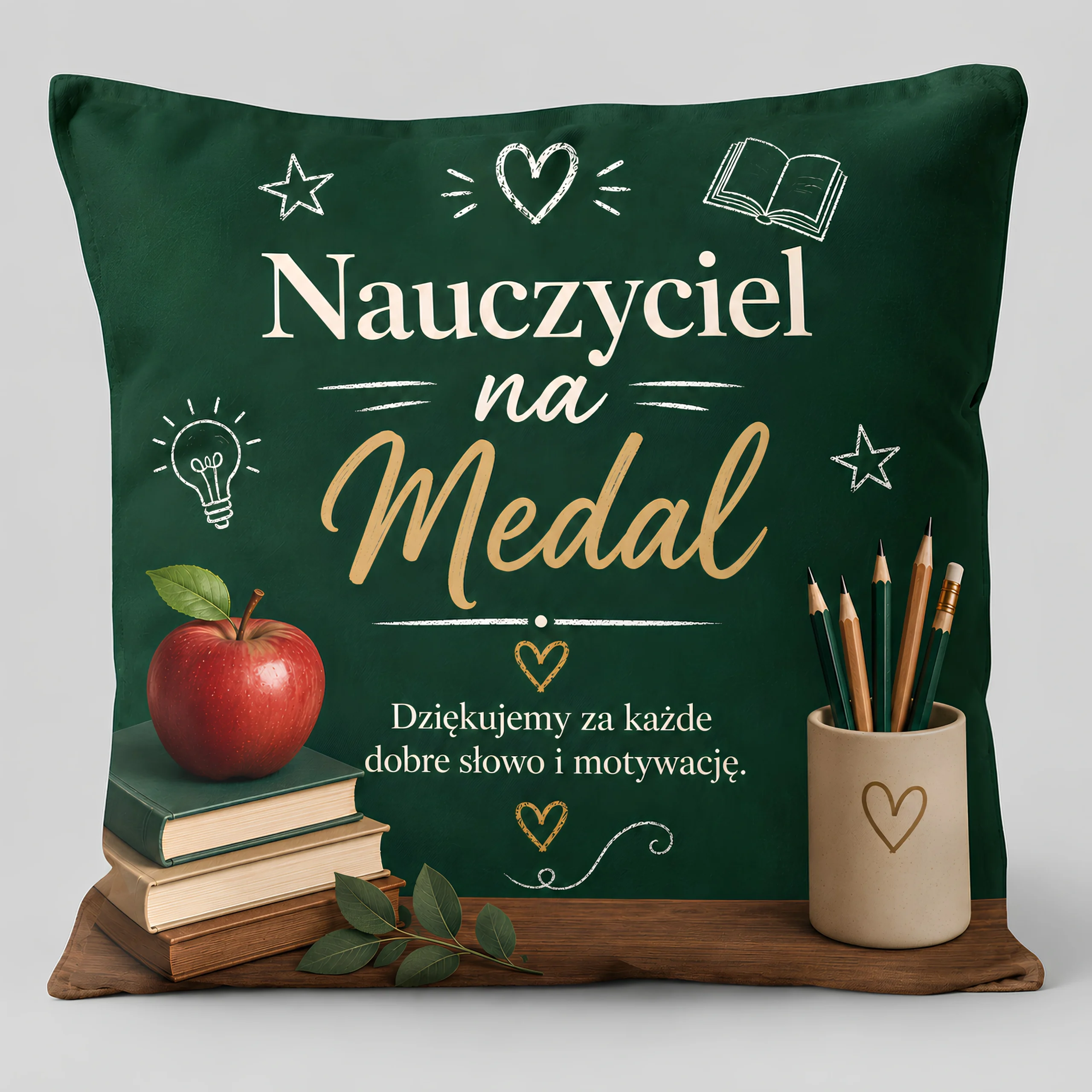 Poduszka dla Pana Nauczyciela – Nauczyciel na medal (zielony) – #3335-N11