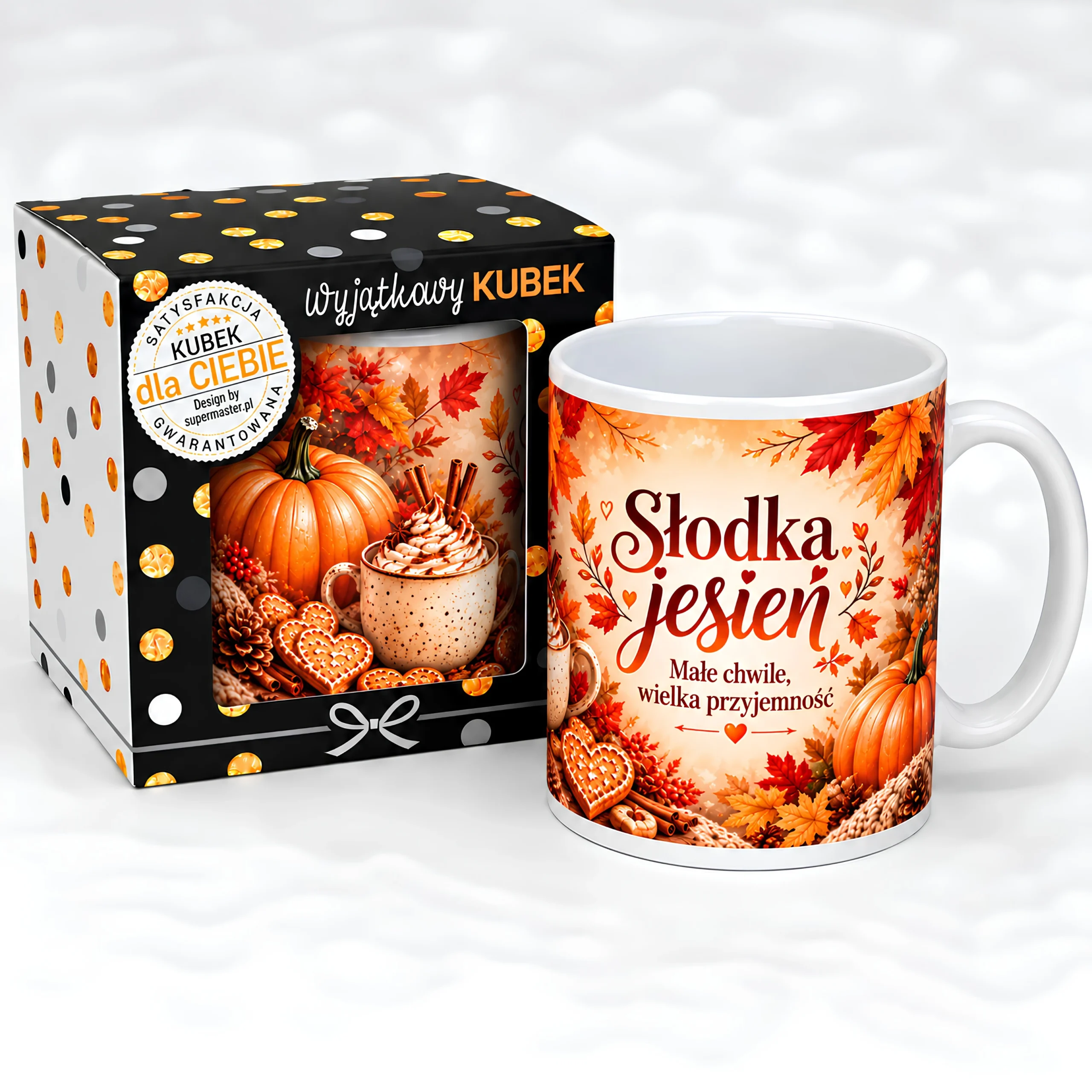 Jesienny Kubek w opakowaniu prezent dla Jesieniary – SŁODKA JESIEŃ – MAŁE CHWILE, WIELKA PRZYJEMNOŚĆ – #3309-J7