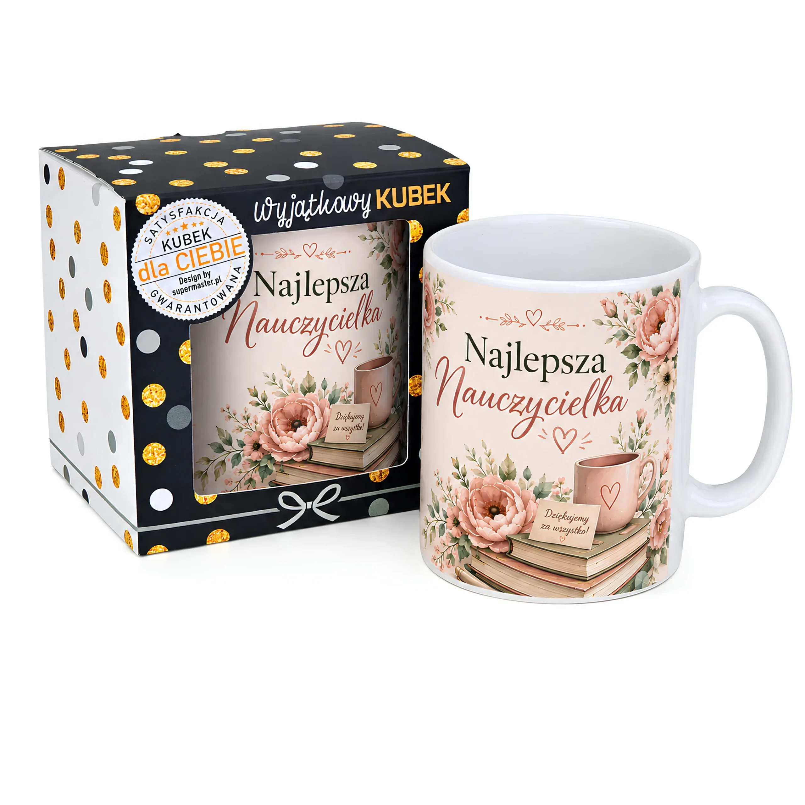 Kubek w opakowaniu prezent dla Nauczycielki – Najlepsza Nauczycielka  (kwiaty) – #3309-N7