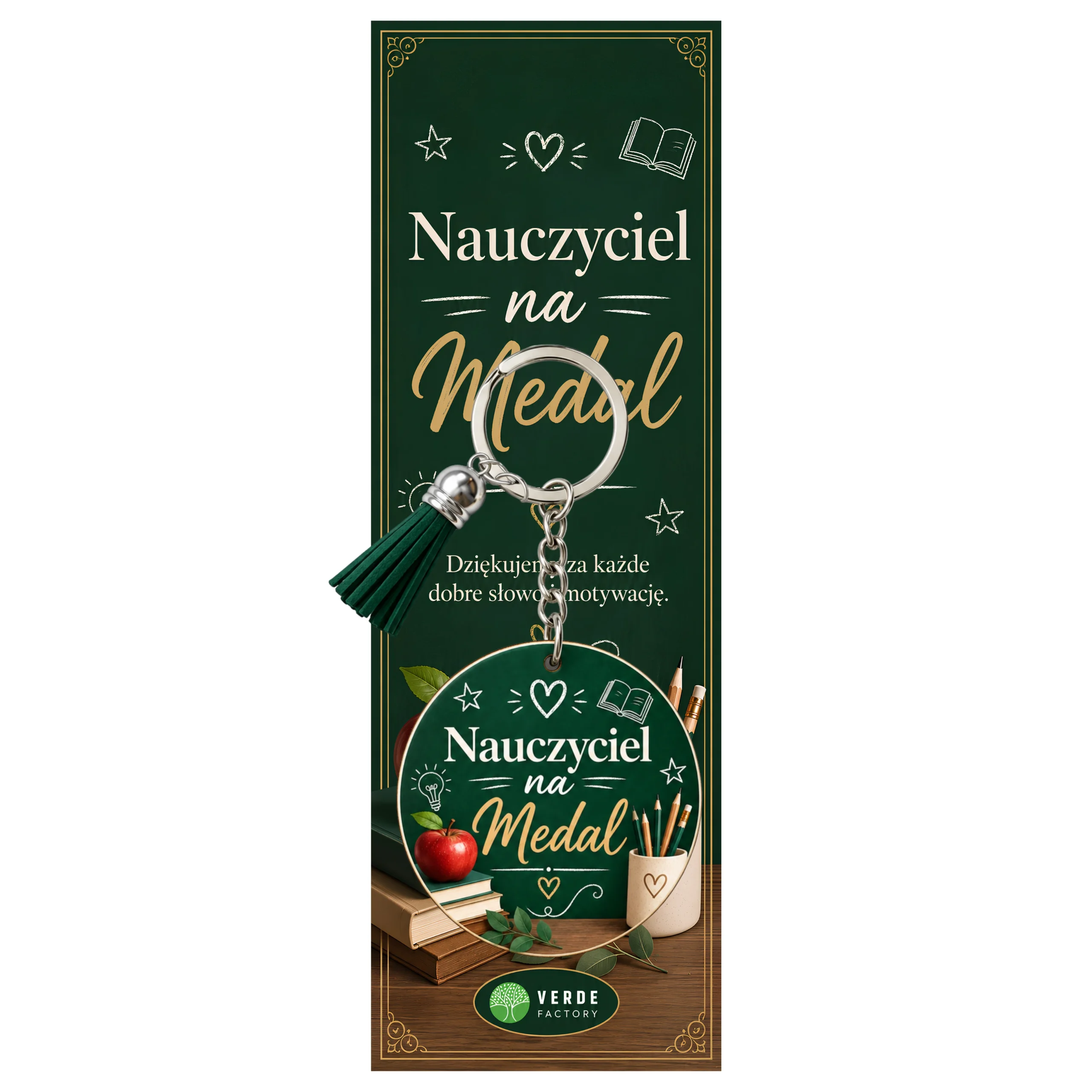 Brelok dla Pana Nauczyciela – Nauczyciel na medal (zielony) – #3361-N11