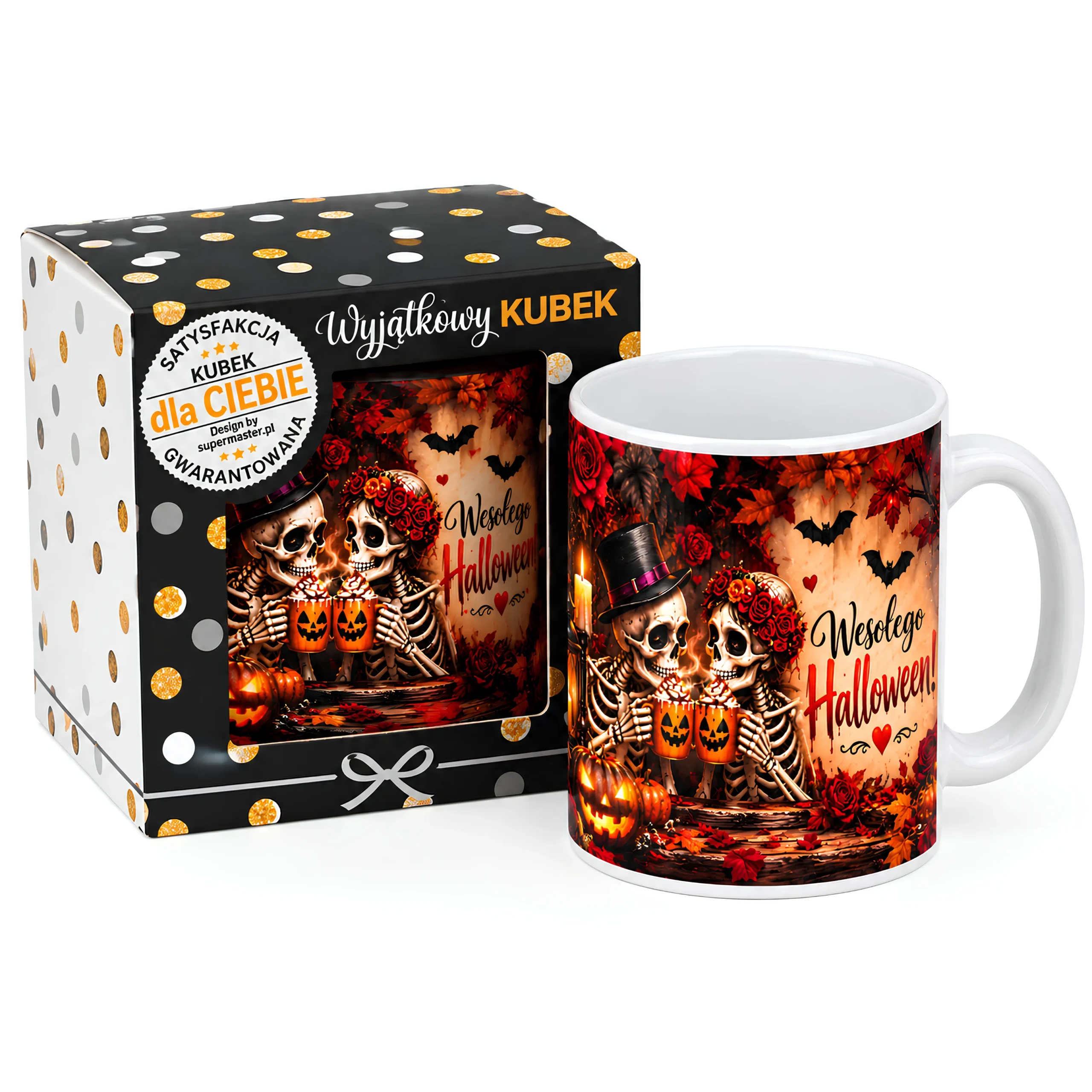 Kubek w opakowaniu na  Halloween – WESOŁEGO HALLOWEEN 2 (kościotrupy) – #3309-H4