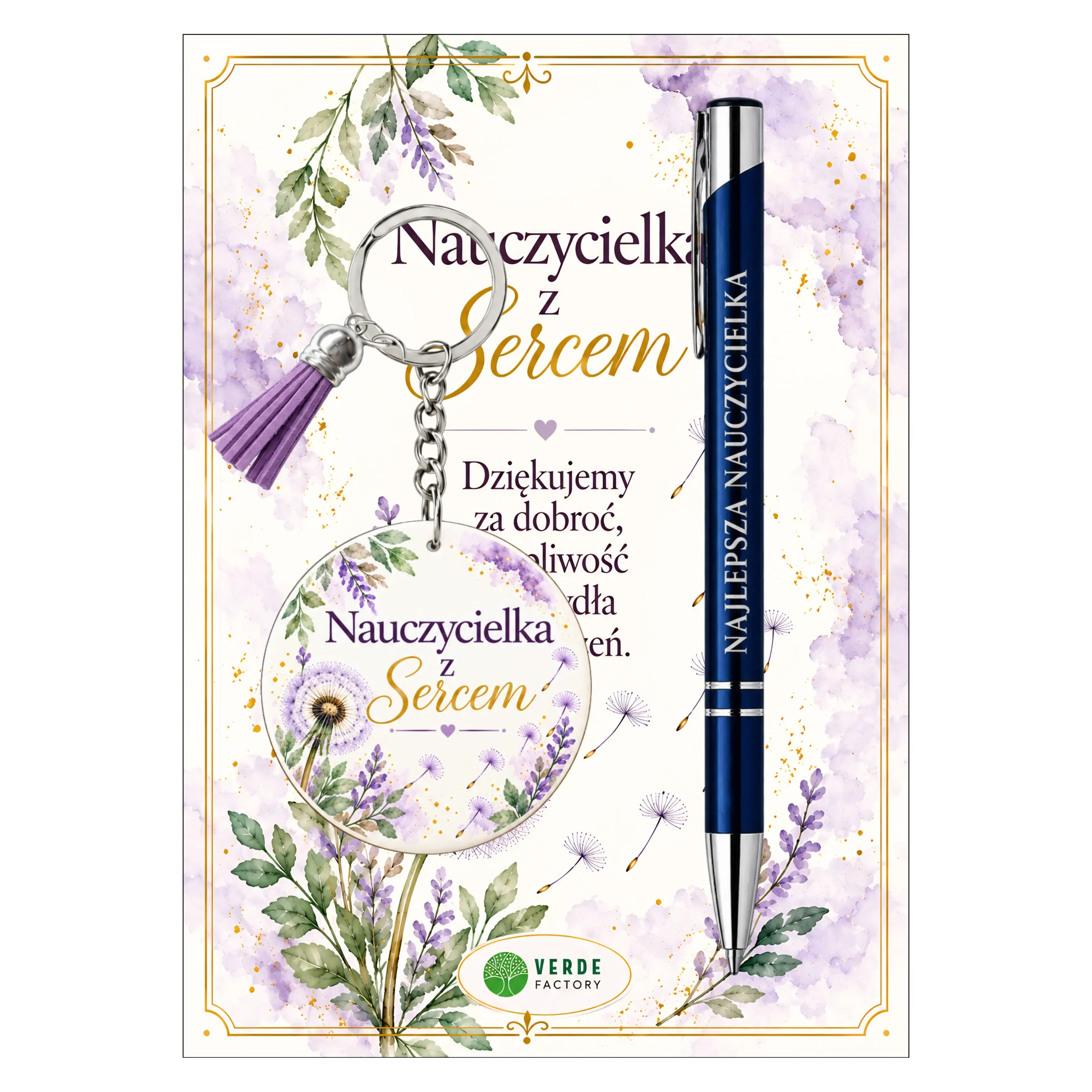 Zestaw brelok i długopis dla Pani Nauczycielki – Nauczycielka z sercem (dmuchawiec) – #3365-N6