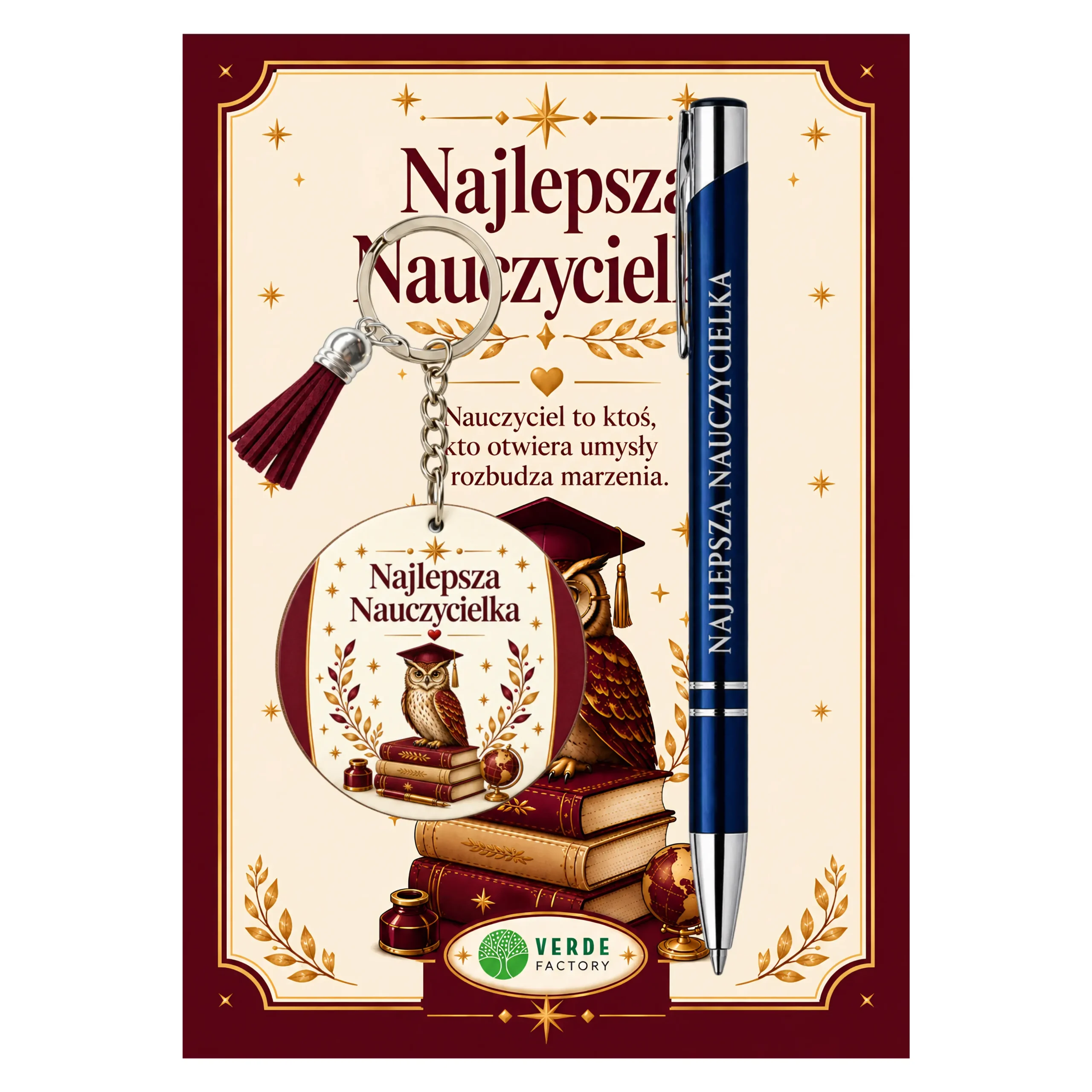 Zestaw brelok i długopis dla Pani Nauczycielki – Najlepsza Nauczycielka (sowa) – #3365-N8