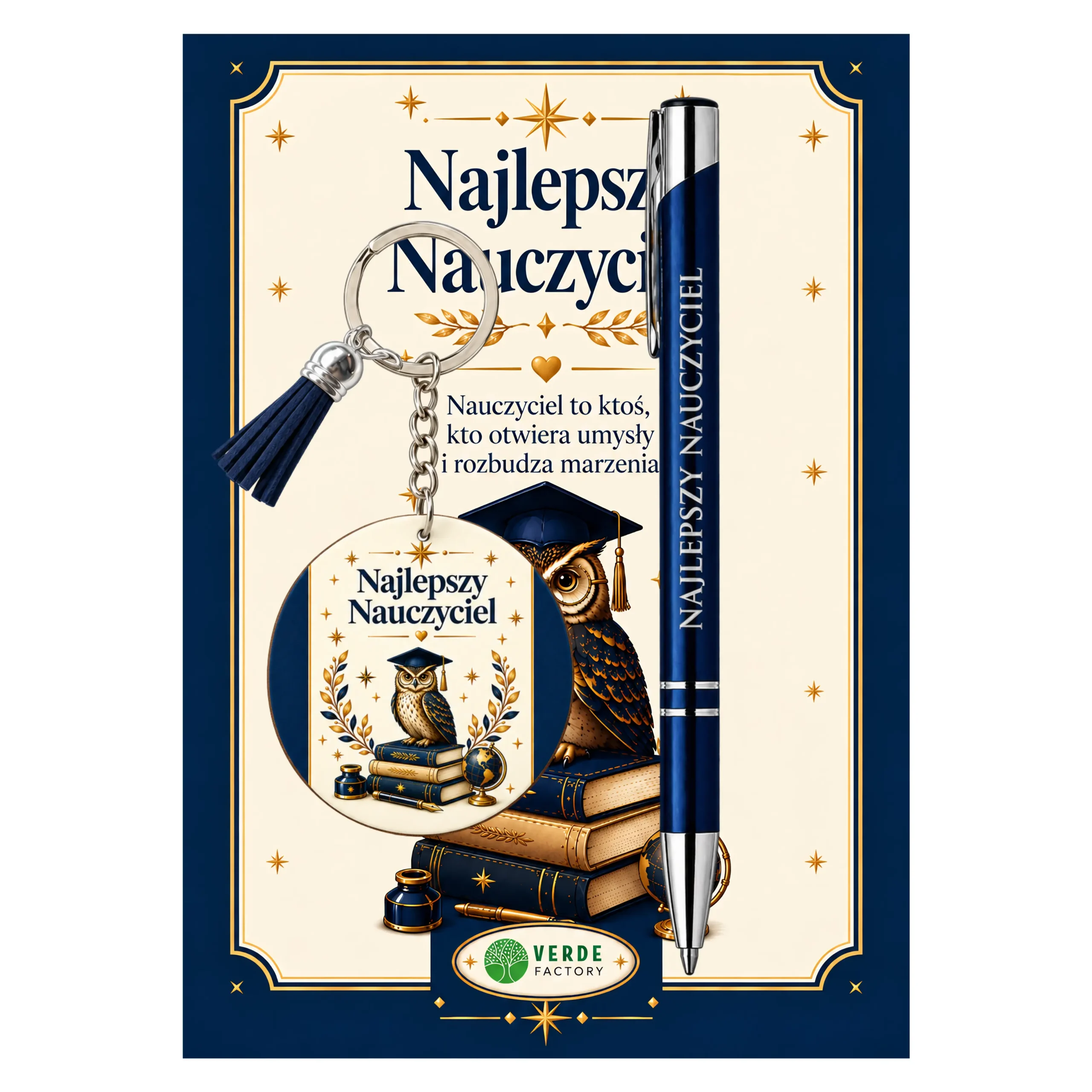 Zestaw brelok i długopis dla Pana Nauczyciela – Najlepszy Nauczyciel (sowa) – #3365-N8B