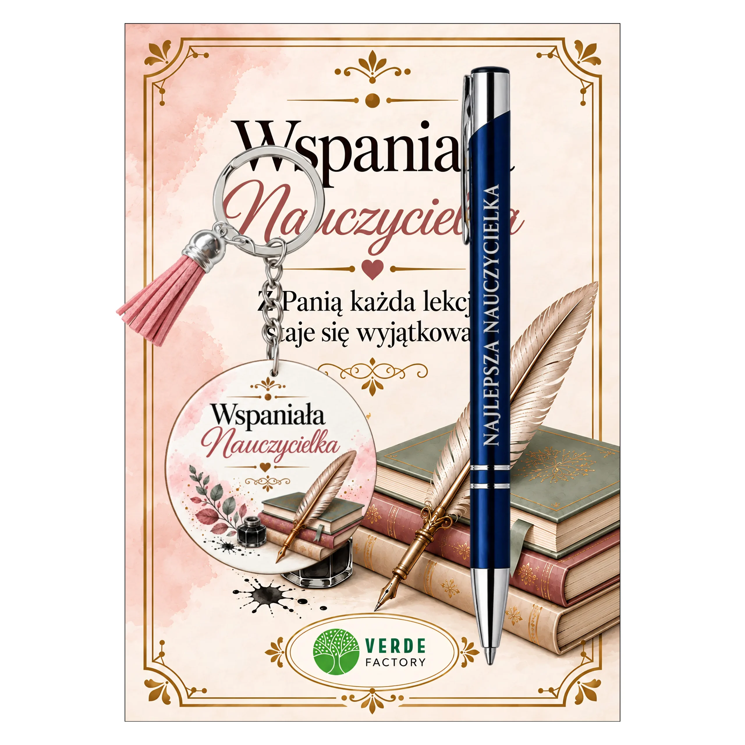 Zestaw brelok i długopis dla Pani Nauczycielki – Wspaniała Nauczycielka (książki) – #3365-N9