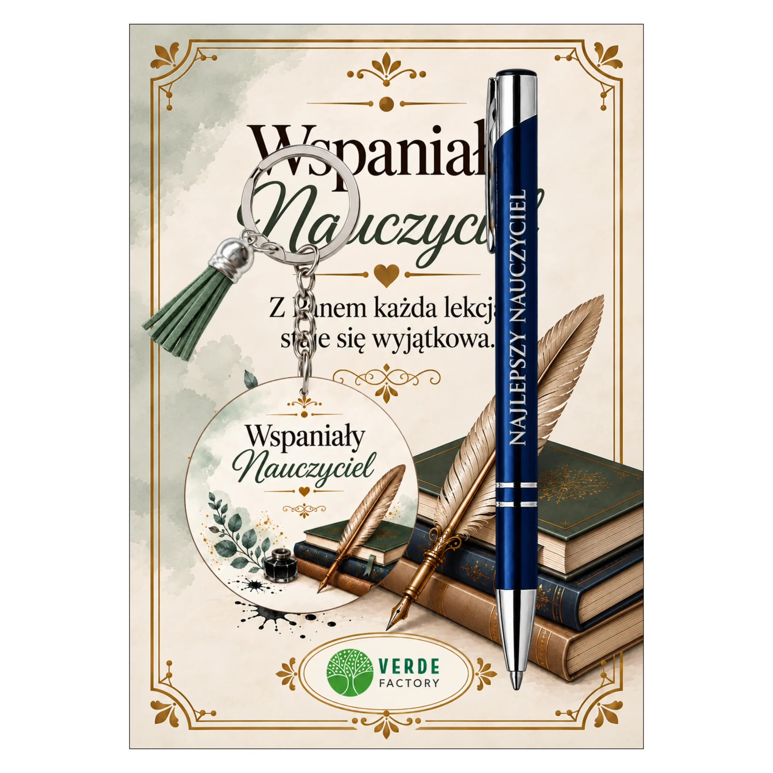 Zestaw brelok i długopis dla Pana Nauczyciela – Wspaniały Nauczyciel (książki) – #3365-N9B