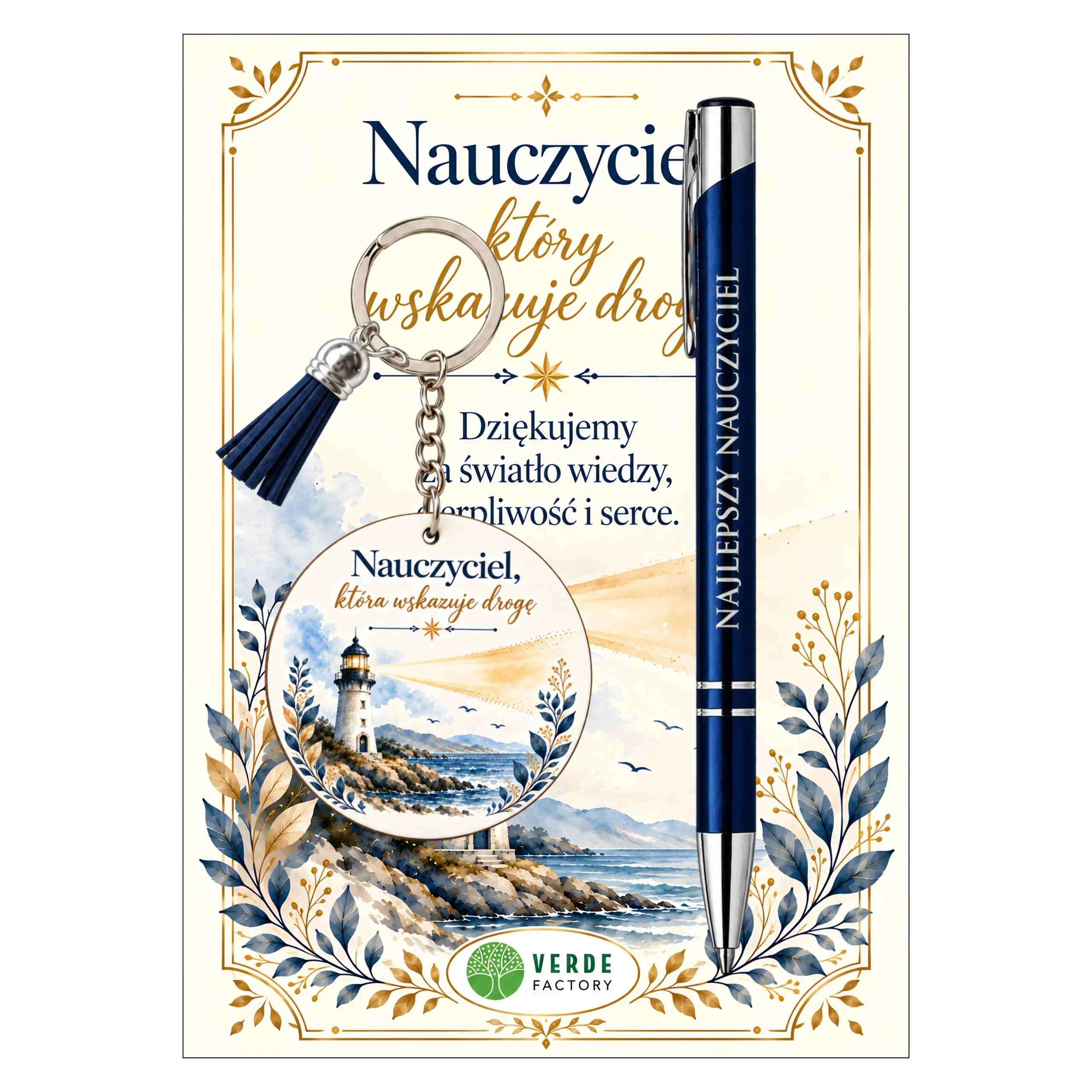 Zestaw brelok i długopis dla Pana Nauczyciela – Nauczyciel, który wskazuje drogę (latarnia) – #3365-N10B