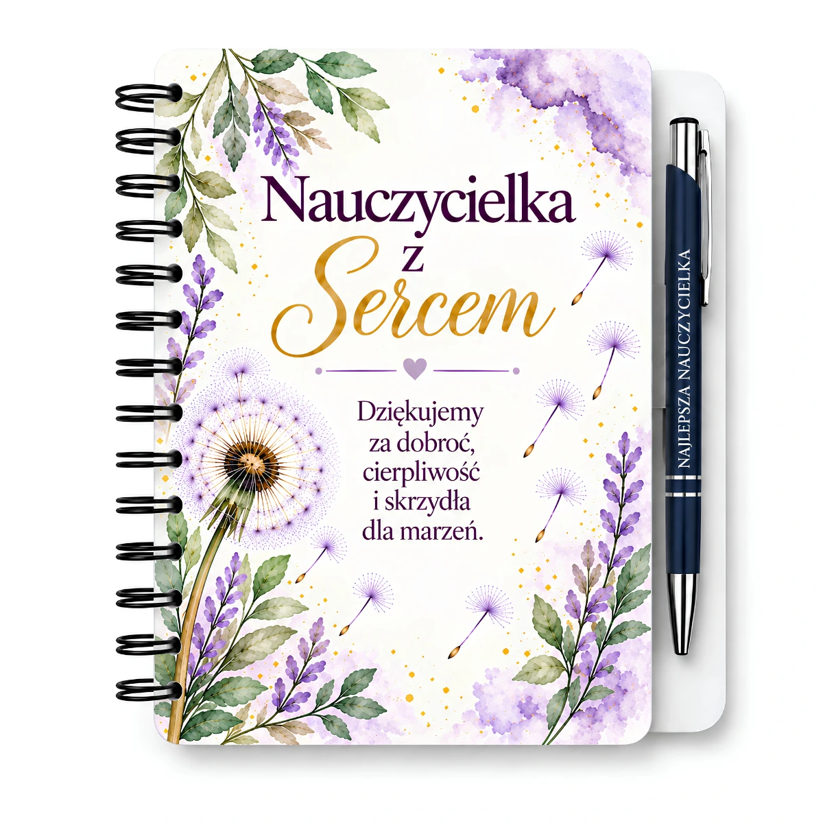 Notes z długopisem dla Pani Nauczycielki – Nauczycielka z sercem (dmuchawiec) –  #3362-N6