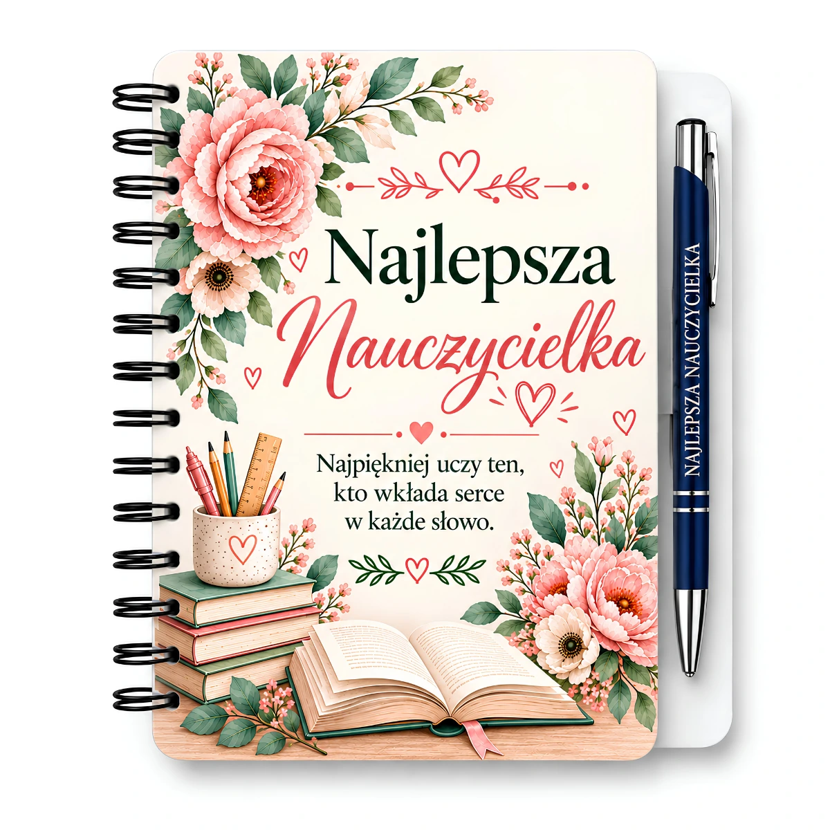 Notes z długopisem dla Pani Nauczycielki – Najlepsza Nauczycielka (kwiaty) –  #3362-N7