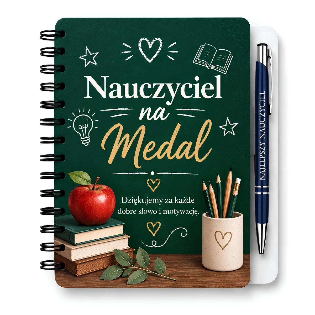 Notes z długopisem dla Pana Nauczyciela – Nauczyciel na medal (zielony) –  #3362-N11
