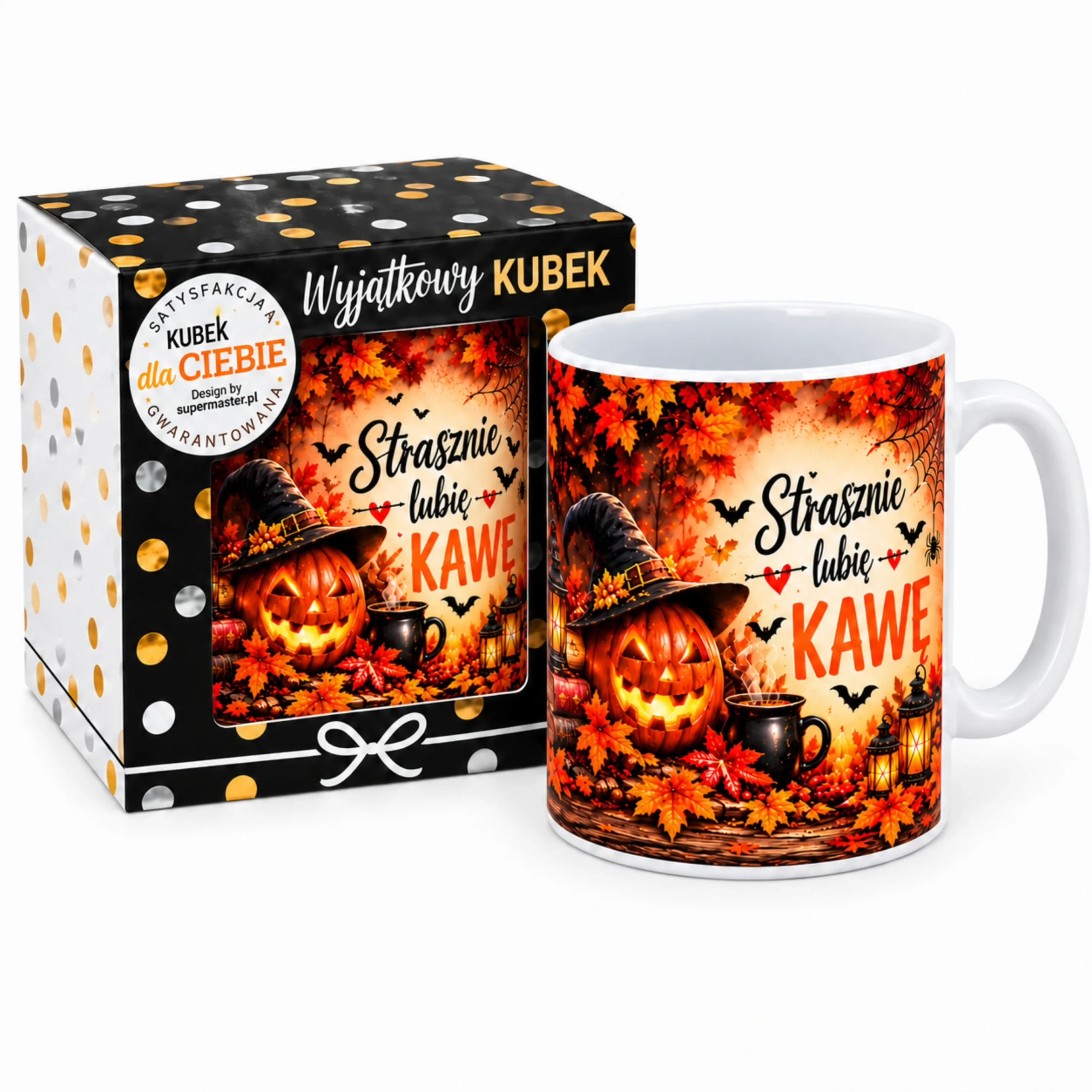Kubek w opakowaniu na  Halloween – STRASZNIE LUBIĘ KAWĘ – #3309-H8