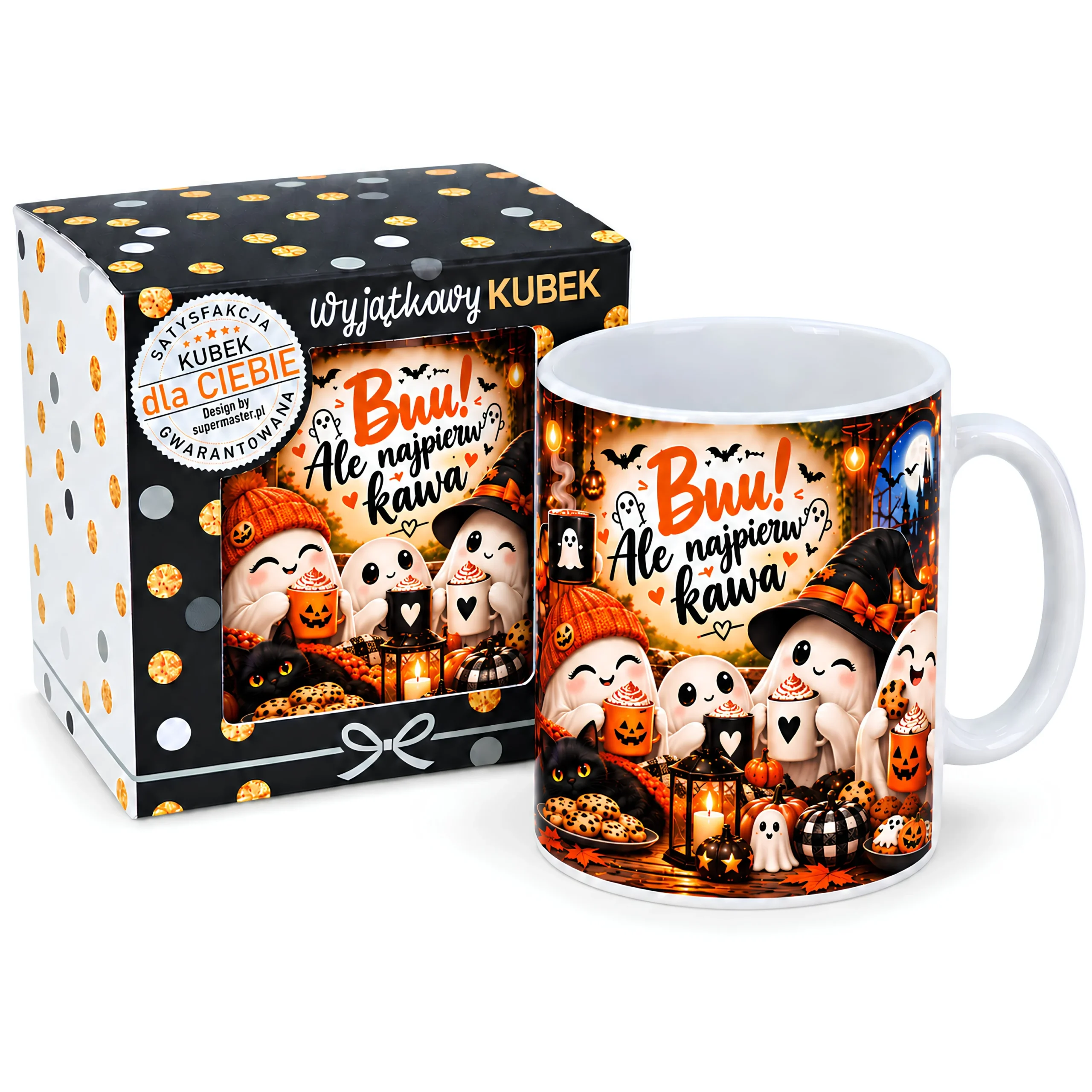 Kubek w opakowaniu na  Halloween – BUU! ALE NAJPIERW KAWA – #3309-H10