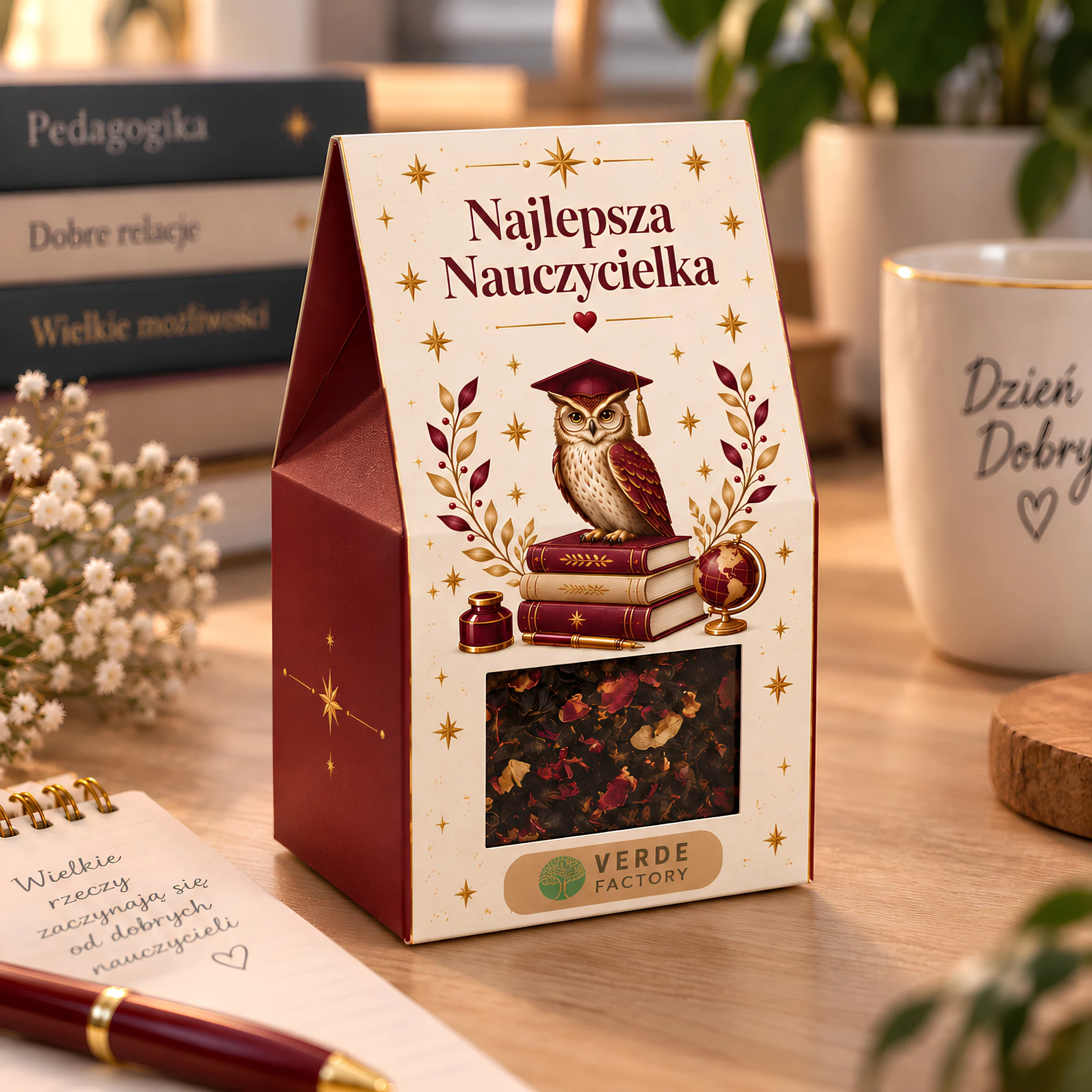 Herbata dla nauczycielki w ozdobnym pudełku z dedykacją – Verde Factory