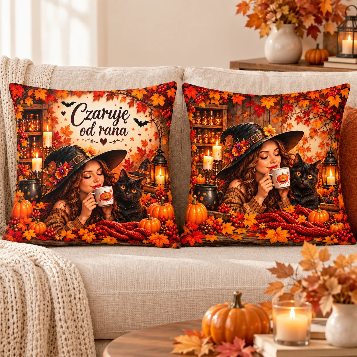 Poduszka na Halloween 38 × 38 cm z kolorowym nadrukiem