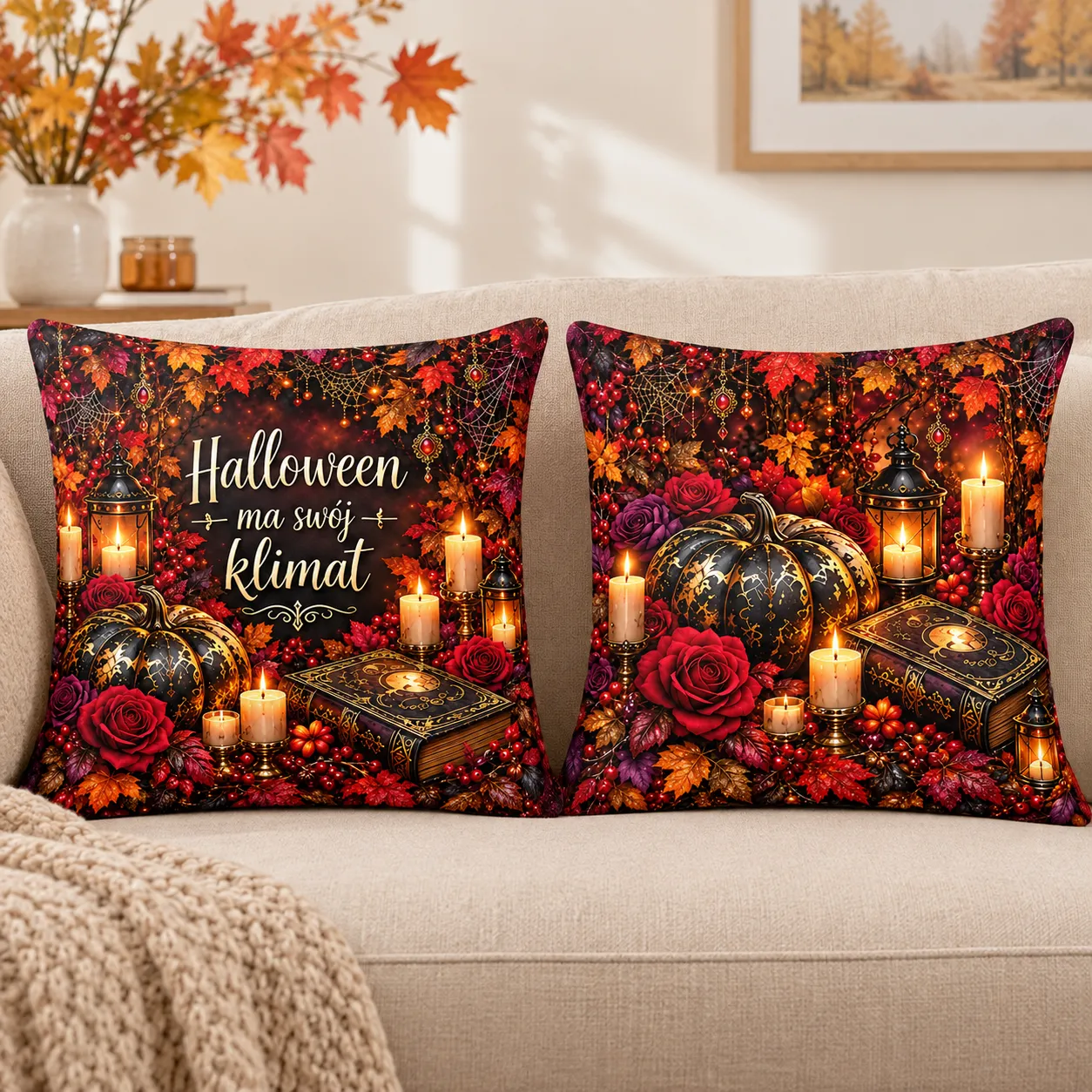 Poduszka na Halloween 38 × 38 cm z kolorowym nadrukiem