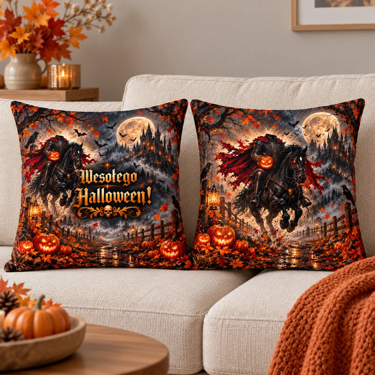 Poduszka na Halloween 38 × 38 cm z kolorowym nadrukiem