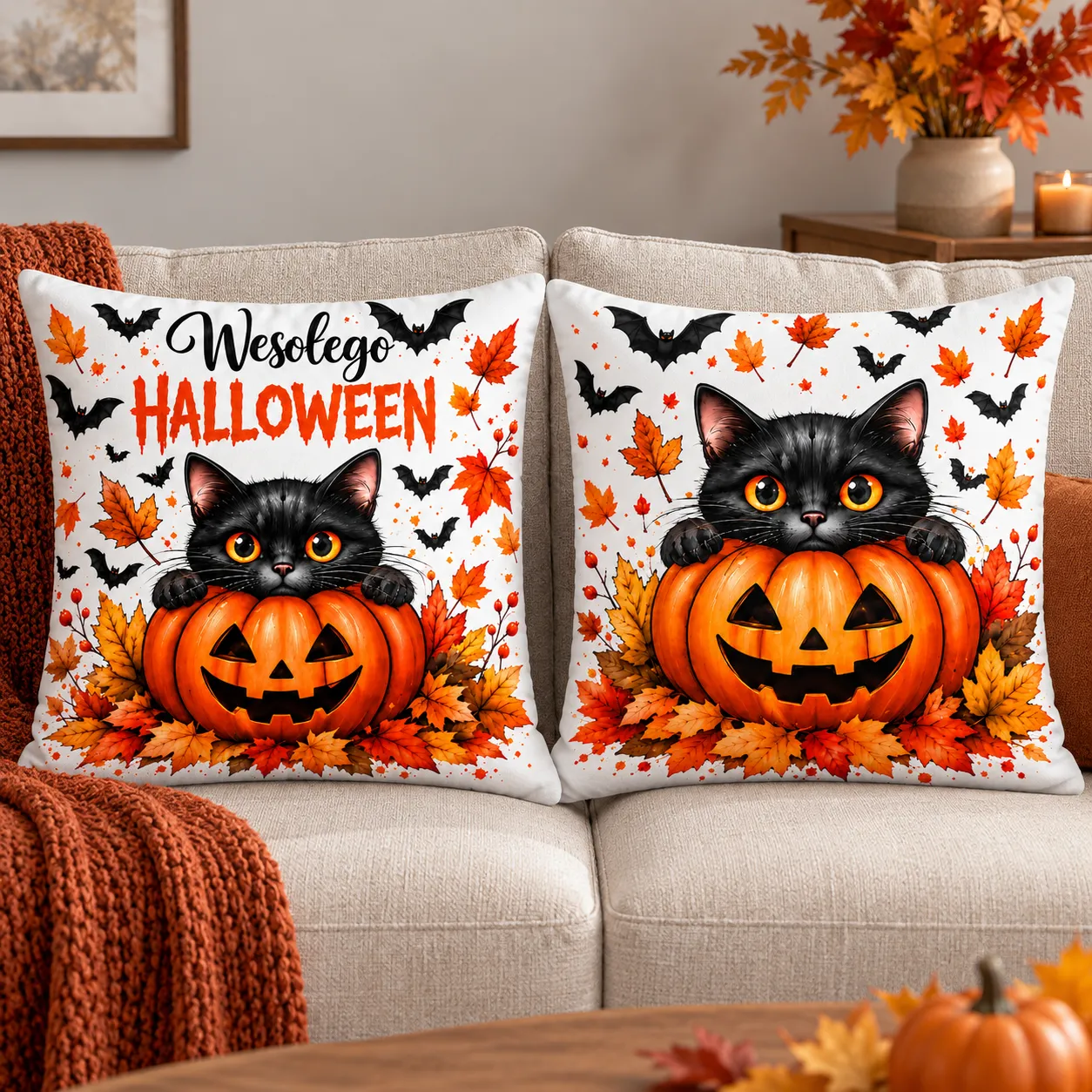 Poduszka na Halloween 38 × 38 cm z kolorowym nadrukiem
