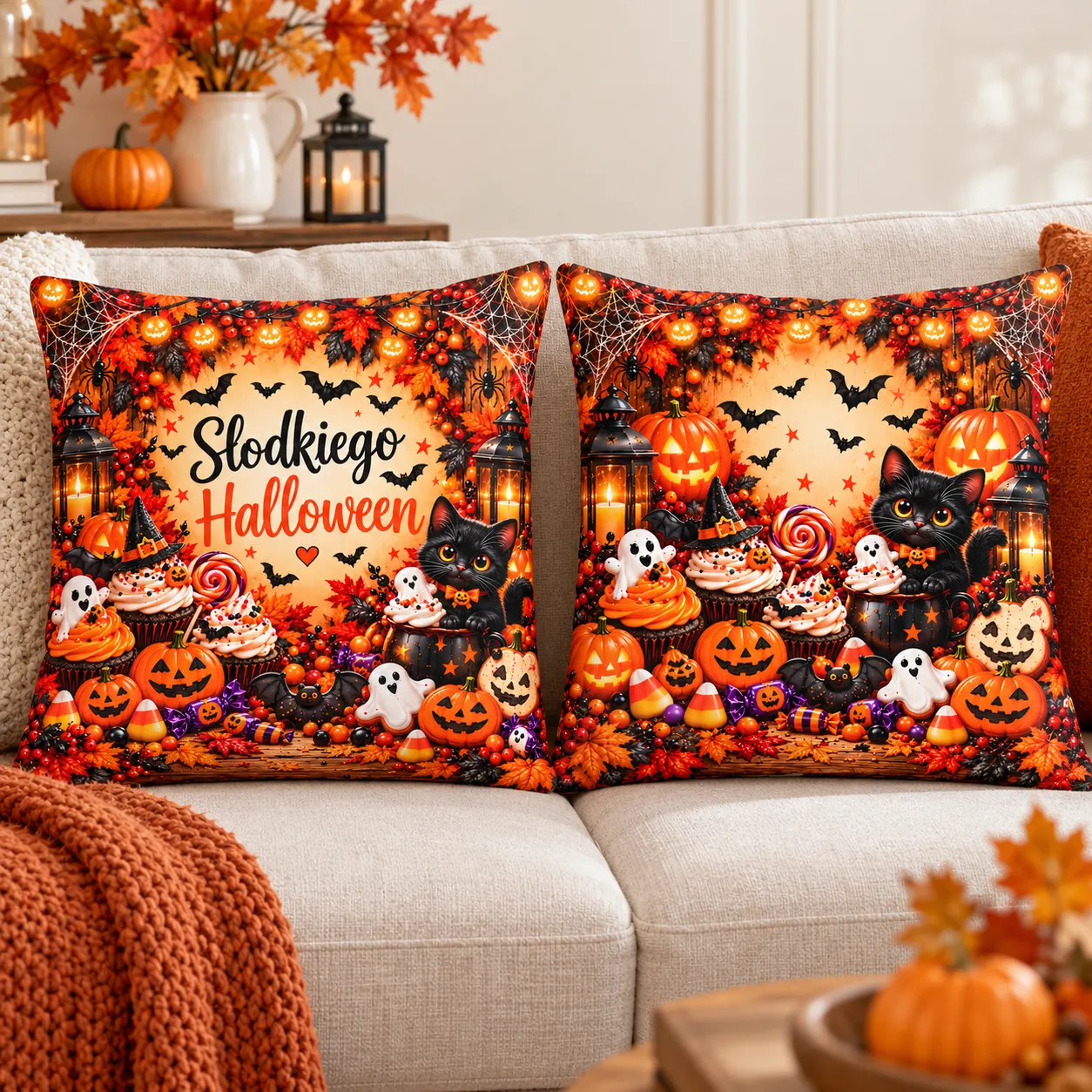 Poduszka na Halloween 38 × 38 cm z kolorowym nadrukiem