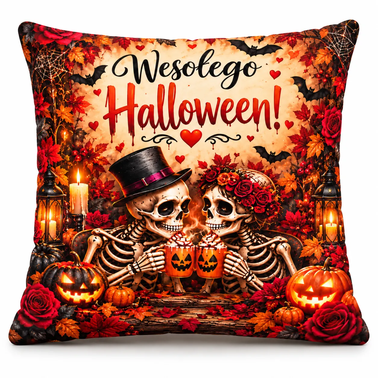 Poduszka na Halloween – WESOŁEGO HALLOWEEN 2 (kościotrupy) – #3335-H4