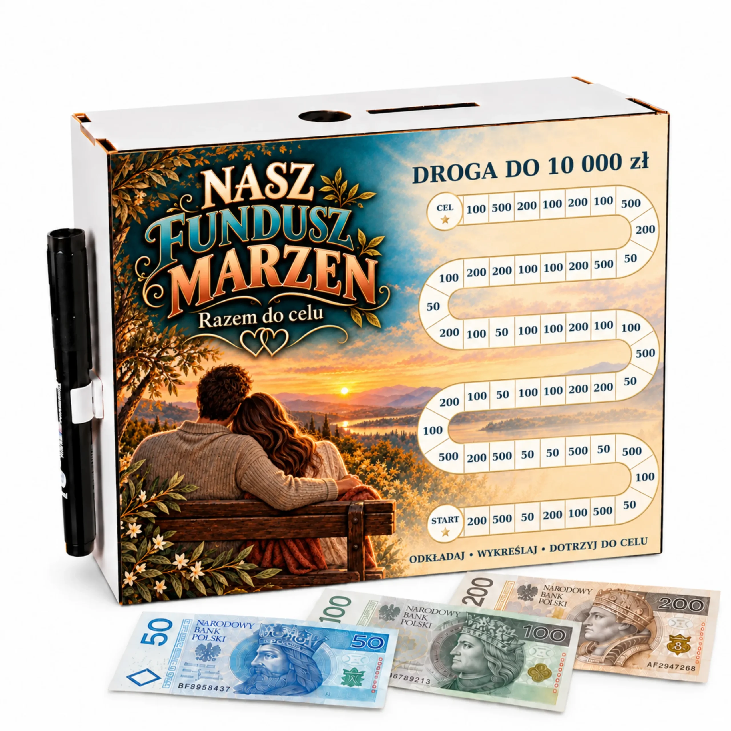 Skarbonka Droga do Celu – wykreślanka – NASZ FUNDUSZ MARZEŃ (para) 10000zł – #3423-OG12