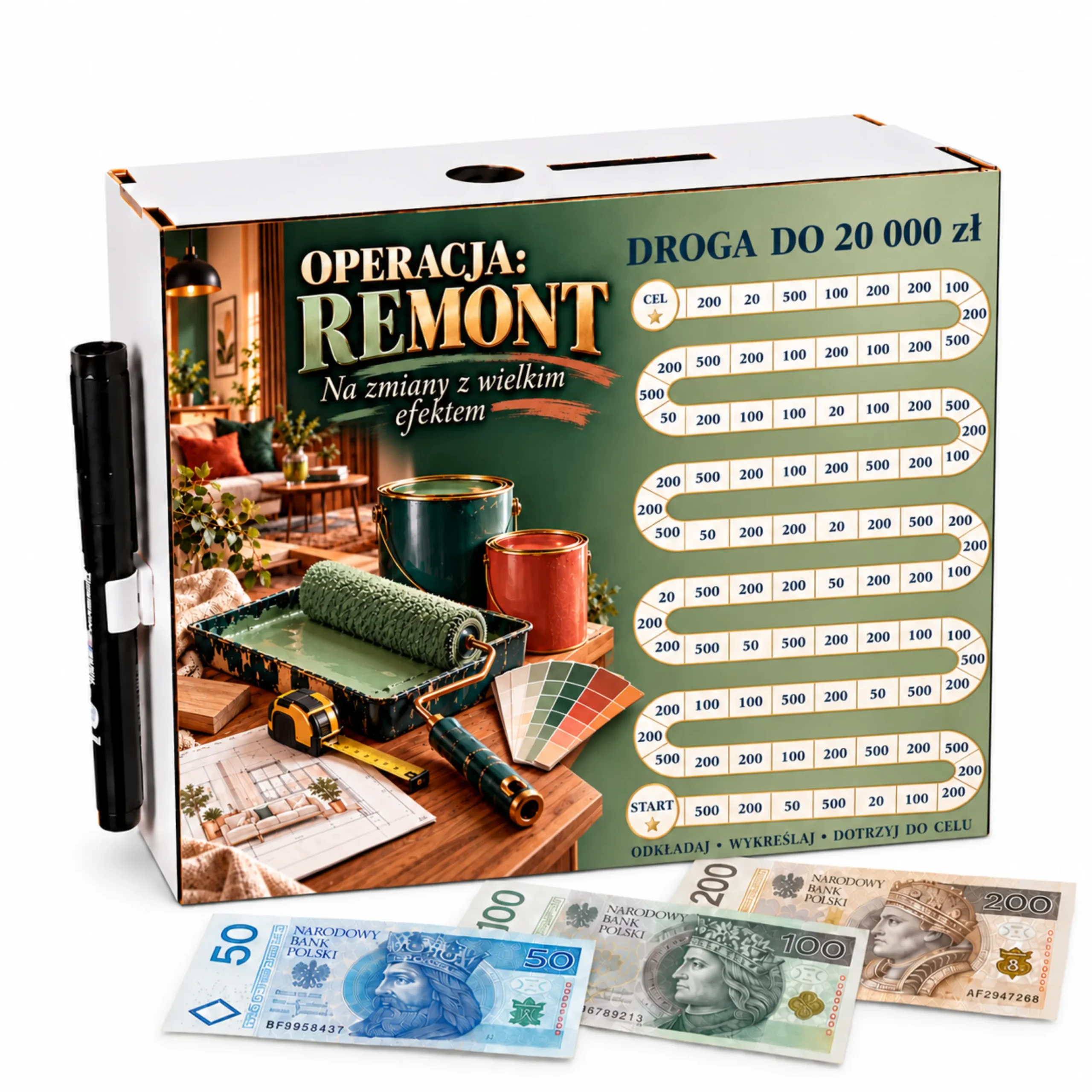 Skarbonka Droga do Celu – wykreślanka – OPERACJA REMONT 20000zł – #3423-OG15